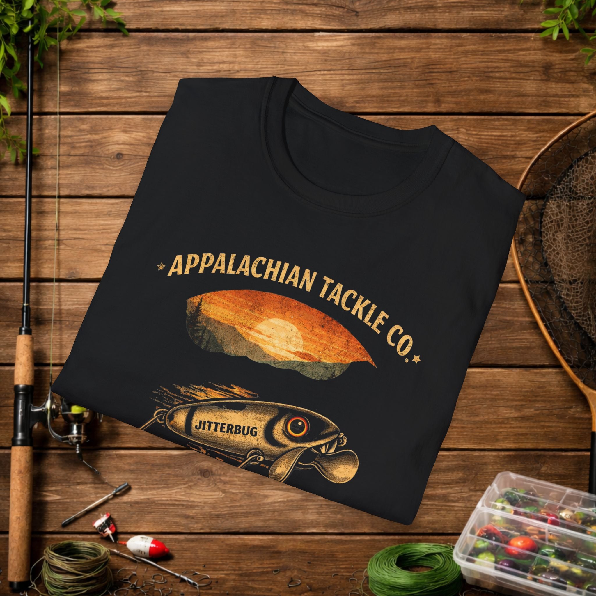 Appalachian Tackle Co Jitterbug Shirt – Vintage Fishing Lure Tee – Mountain Stream Fishing Shirt – Retro Angler Apparel