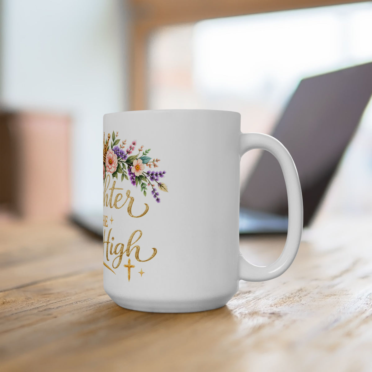 Daughter of the Most High Ceramic Mug | Floral Crown Christian Coffee Cup