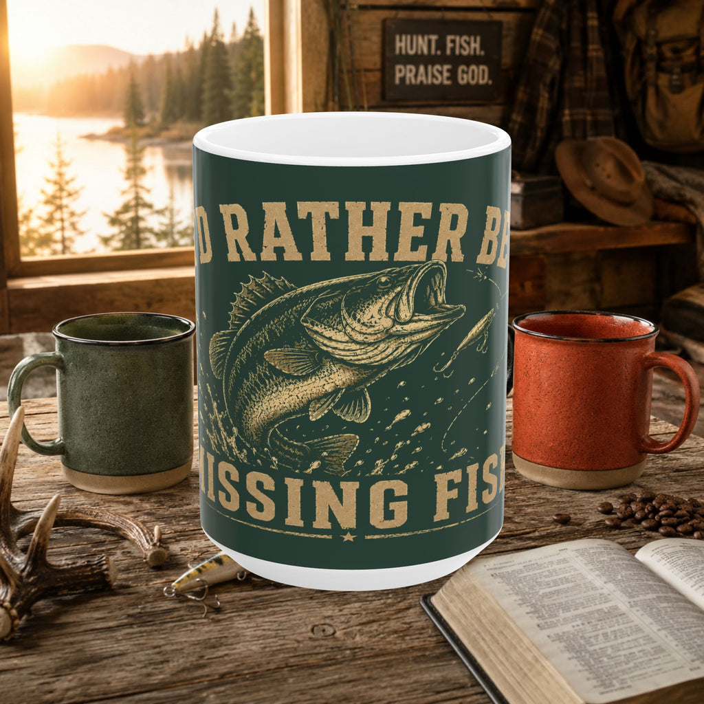 Fishing Mug — "I'd Rather Be Missing Fish" Ceramic Coffee Cup (11oz & 15oz)