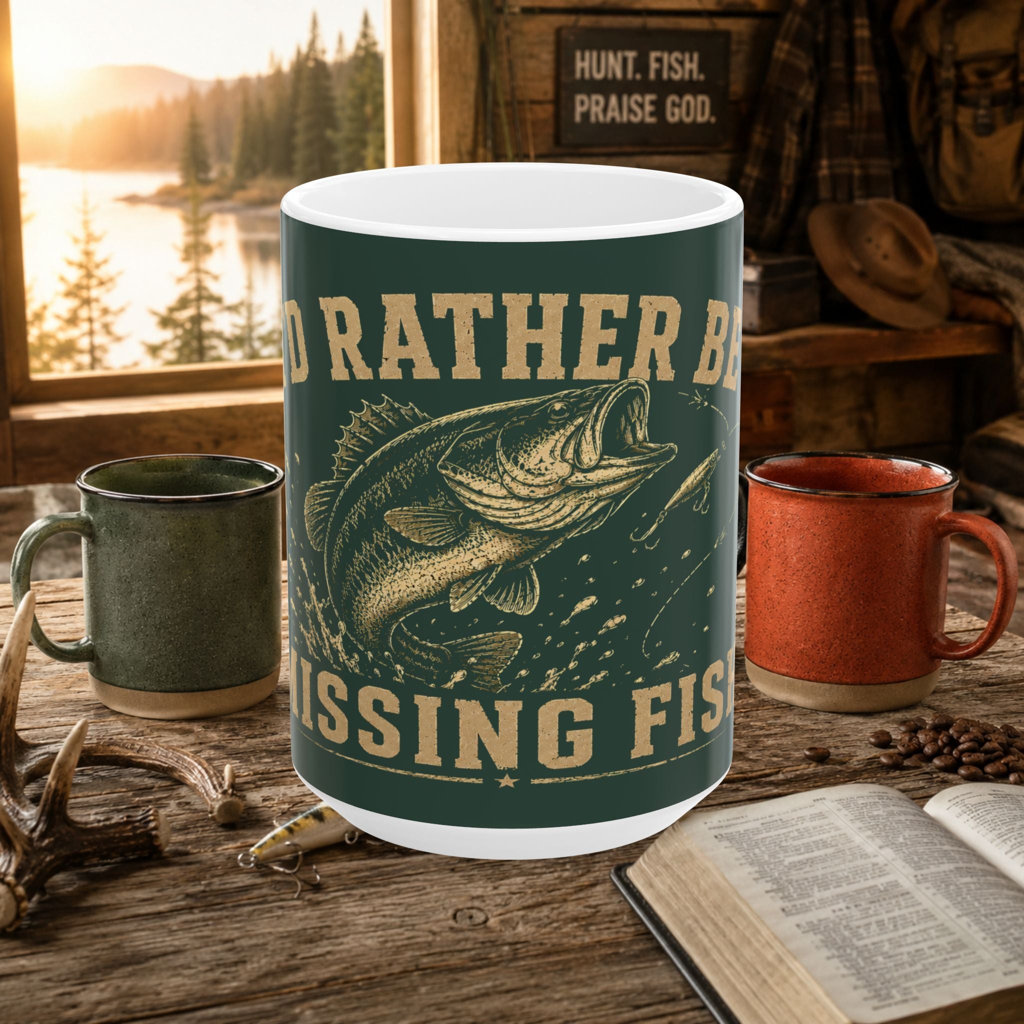 Fishing Mug — "I'd Rather Be Missing Fish" Ceramic Coffee Cup (11oz & 15oz)