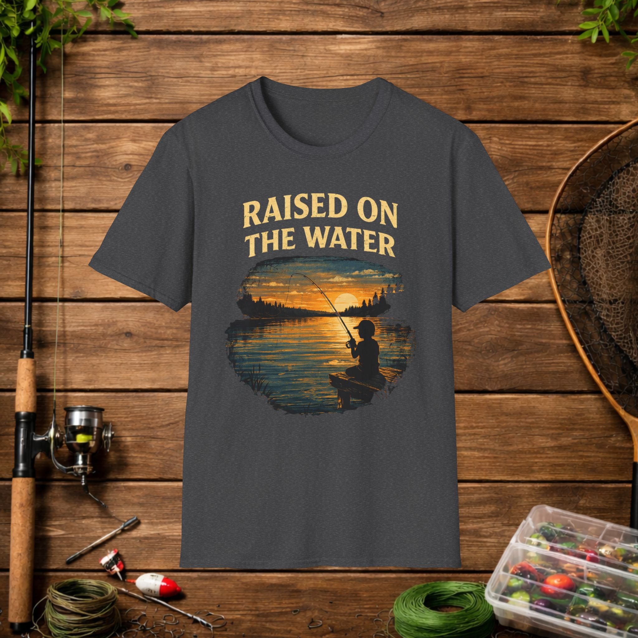 Raised On The Water Shirt – Fishing Dad Tee – Sunset Lake Fishing Shirt – Father Son Fishing Gift – Outdoor Lifestyle Apparel