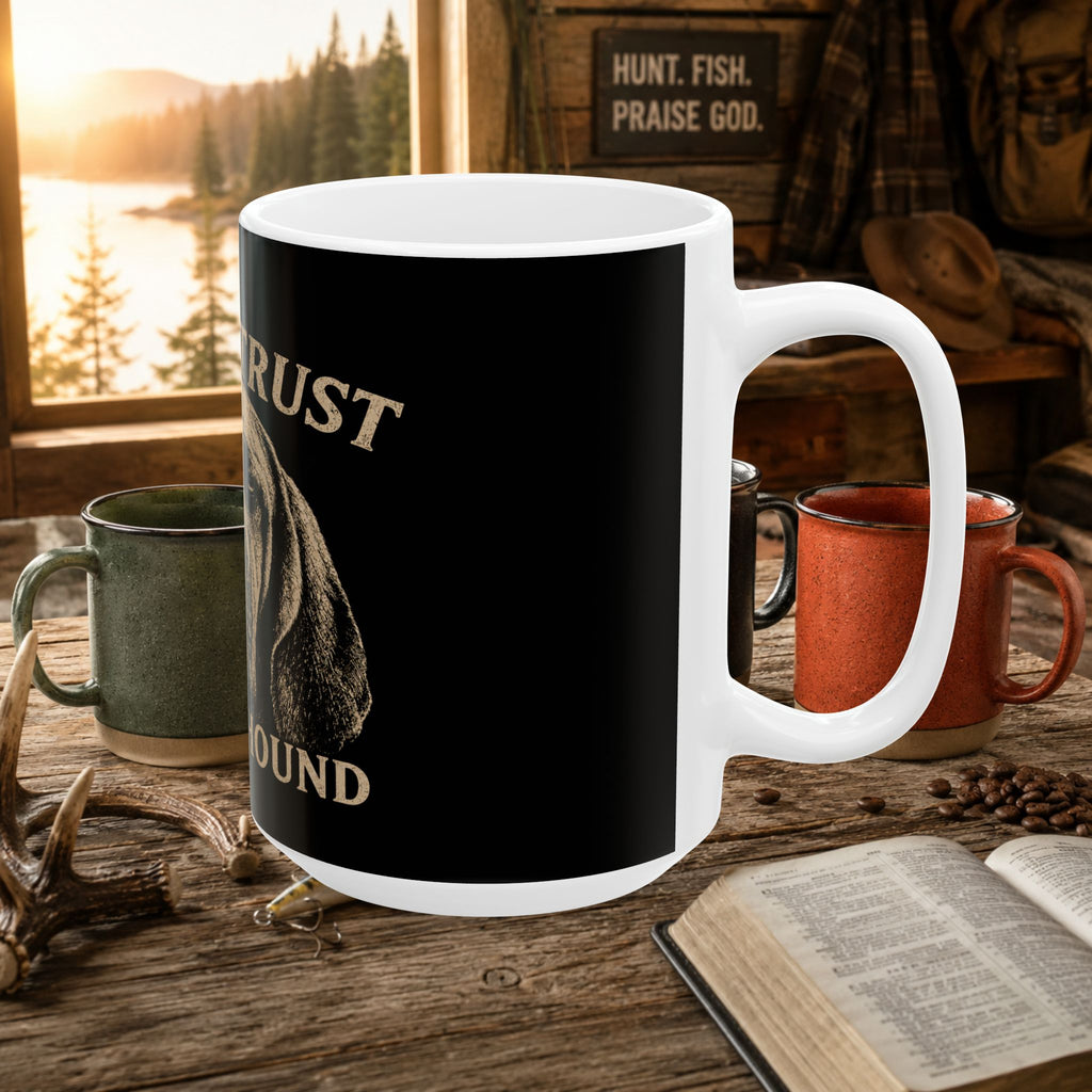 Coon Hunting Mug — "Never Trust a Quiet Hound" Hound Dog Ceramic Coffee Cup (11oz/15oz)
