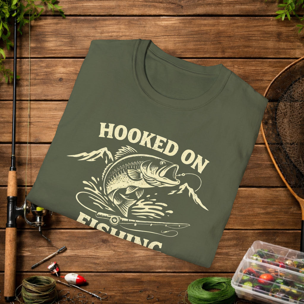 Hooked on Fishing Shirt – Bass Fishing T-Shirt – Funny Angler Tee – Largemouth Bass Fisherman Gift – Lake Fishing Shirt