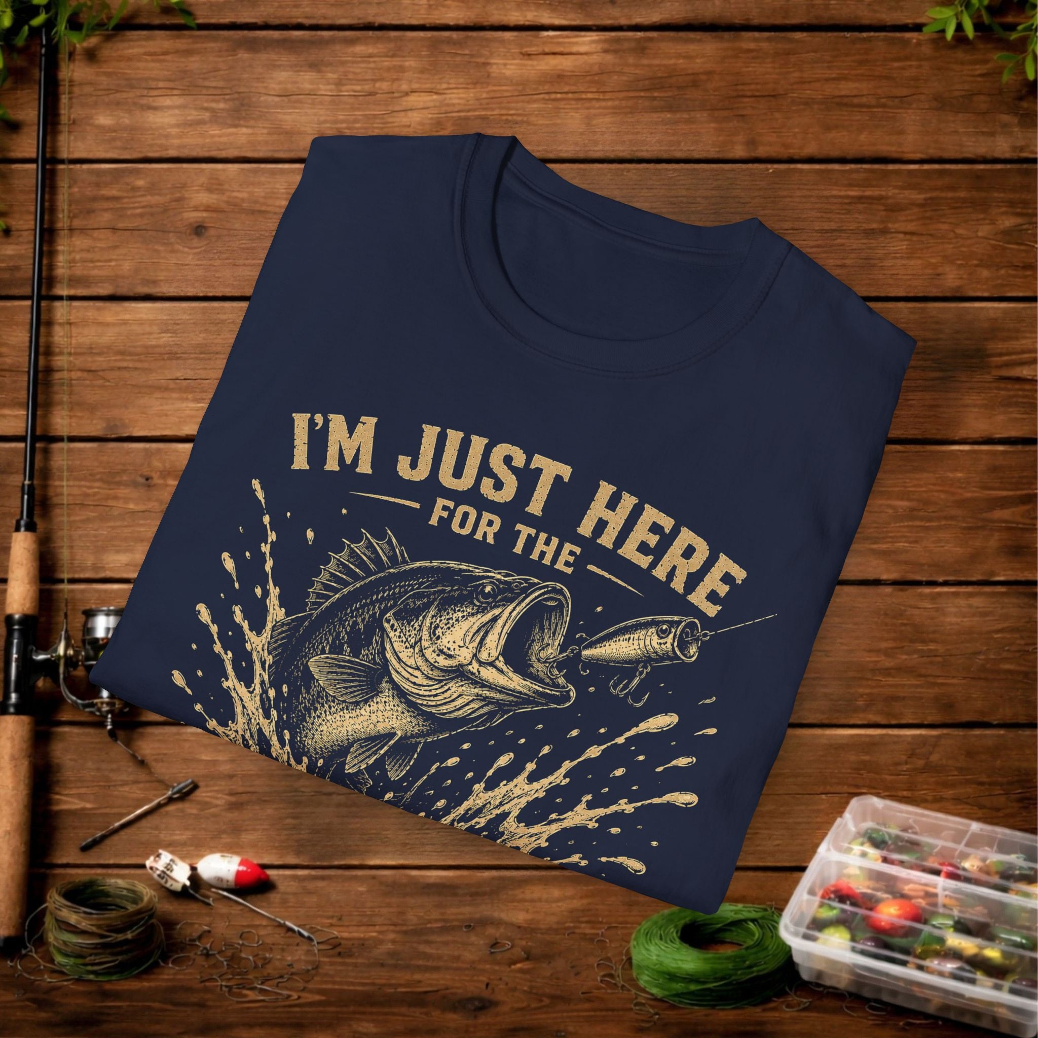 Fishing T-Shirt — "I'm Just Here for the Topwater Blowups" Graphic Tee