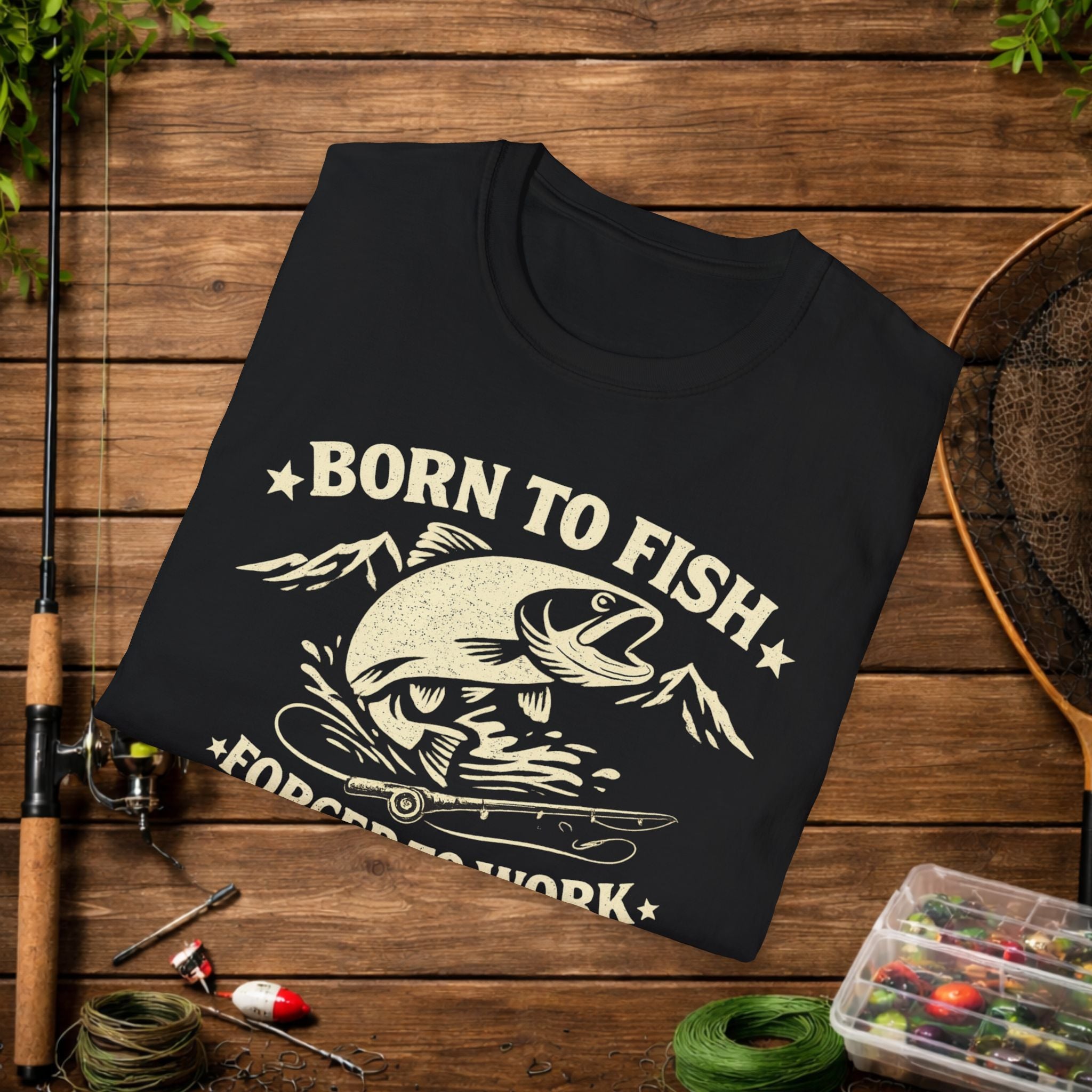 Born to Fish Forced to Work Shirt – Funny Fishing T-Shirt – Vintage Trout Angler Tee – Fisherman Gift Idea
