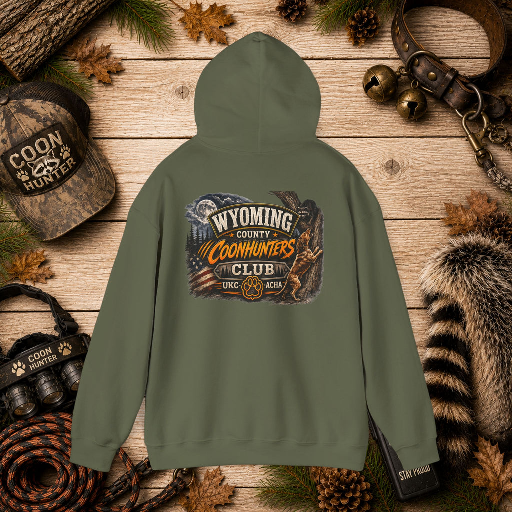 Wyoming Coonhunters Club Hoodie – Dual print badge front/banner back
