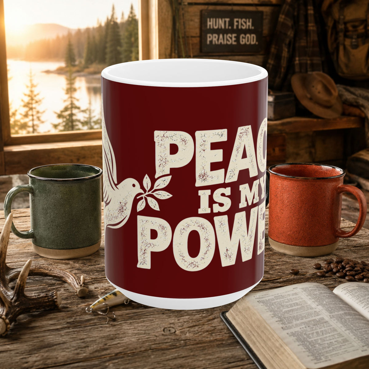 Peace Is My Power Ceramic Mug — Inspirational Dove Coffee Cup (11oz, 15oz)