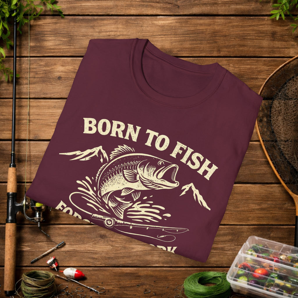 Born to Fish Forced to Work Bass Shirt – Funny Fishing T-Shirt – Largemouth Bass Angler Tee – Fisherman Gift