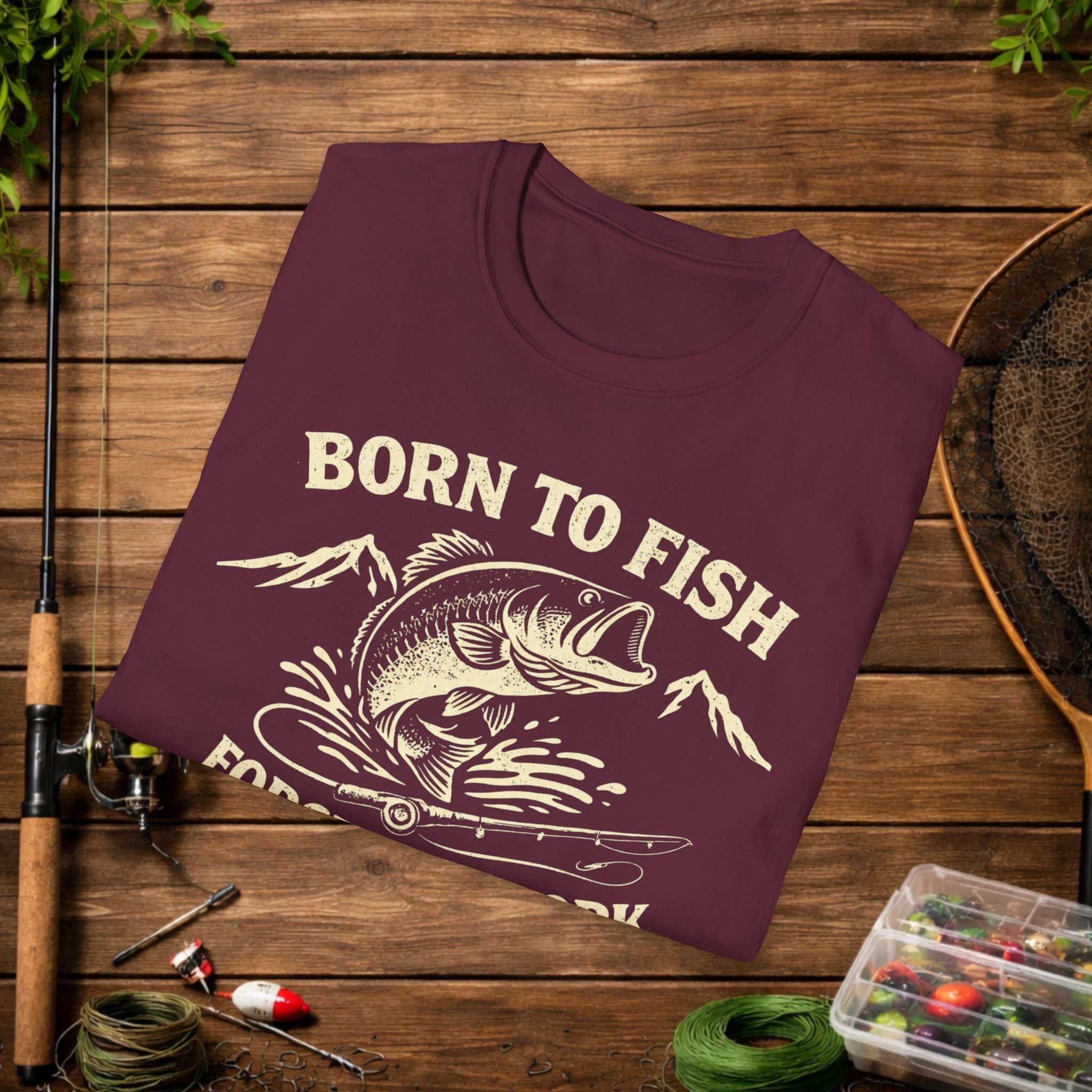 Born to Fish Forced to Work Bass Shirt – Funny Fishing T-Shirt – Largemouth Bass Angler Tee – Fisherman Gift