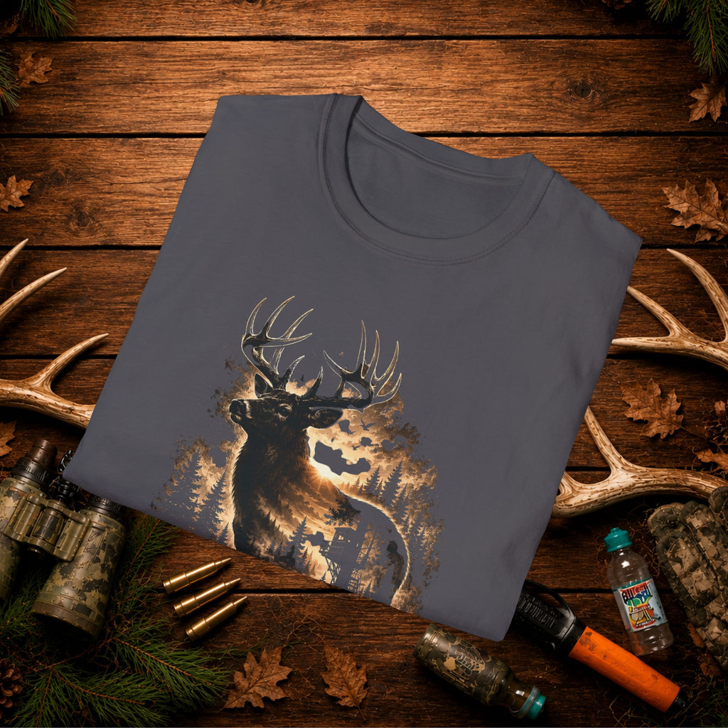 Ghosts of the Woods Deer Graphic T-Shirt — Moonlit Stag Forest Hunting Tee