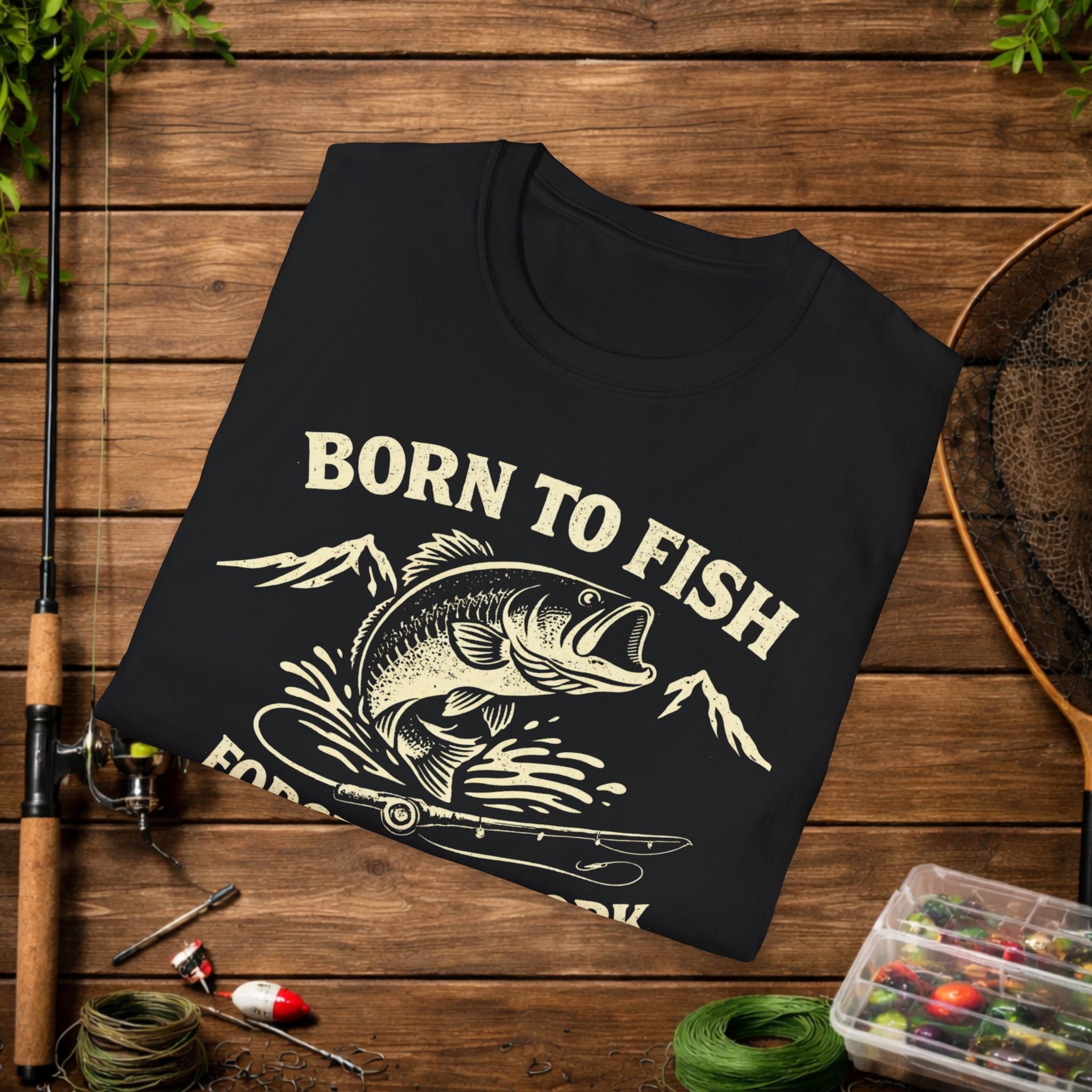 Born to Fish Forced to Work Bass Shirt – Funny Fishing T-Shirt – Largemouth Bass Angler Tee – Fisherman Gift