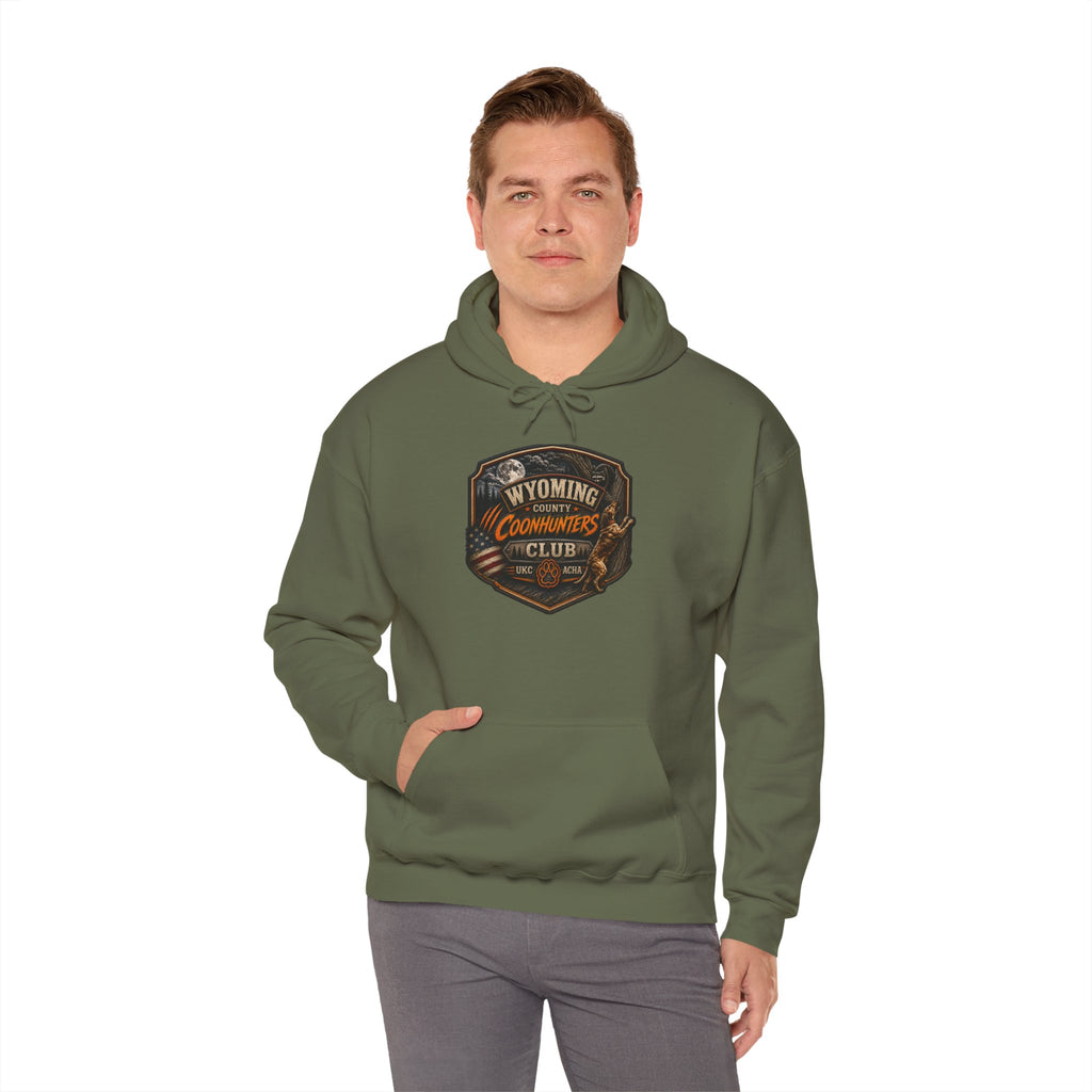 Wyoming Coonhunters Club Hoodie – Dual print badge front/banner back