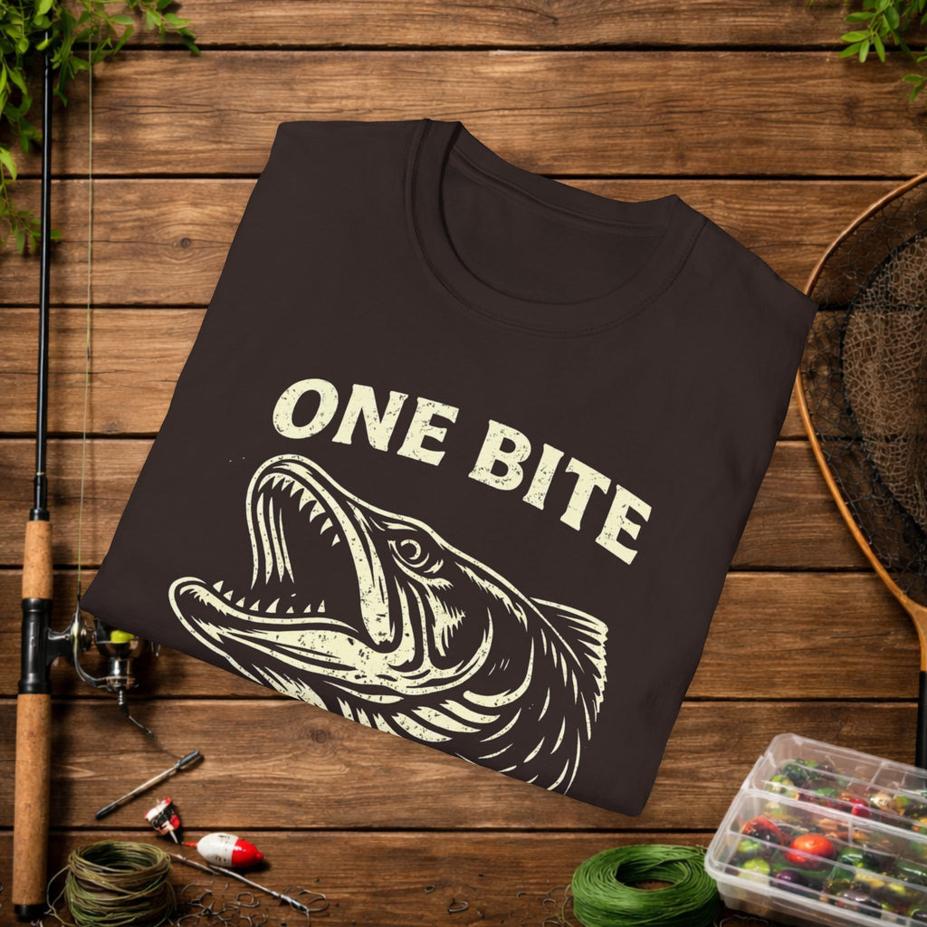 One Bite Musky Shirt – Muskellunge Fishing Tee – Musky Angler Apparel – Vintage Fishing Design