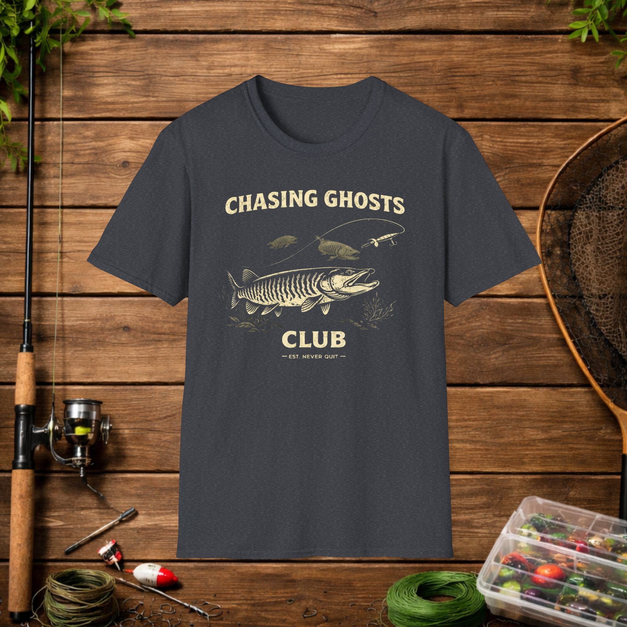Chasing Ghosts Musky Shirt – Muskellunge Fishing Tee – Musky Angler Apparel – Vintage Fishing Shirt