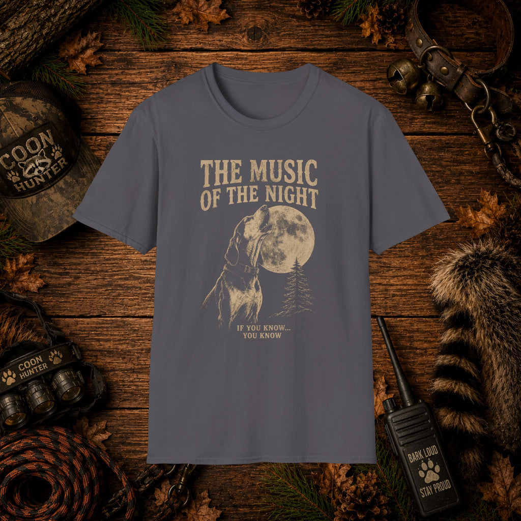 The Music of the Night T-Shirt | Vintage Coon Hound Moon Graphic Tee | Wild Wonderful Wear