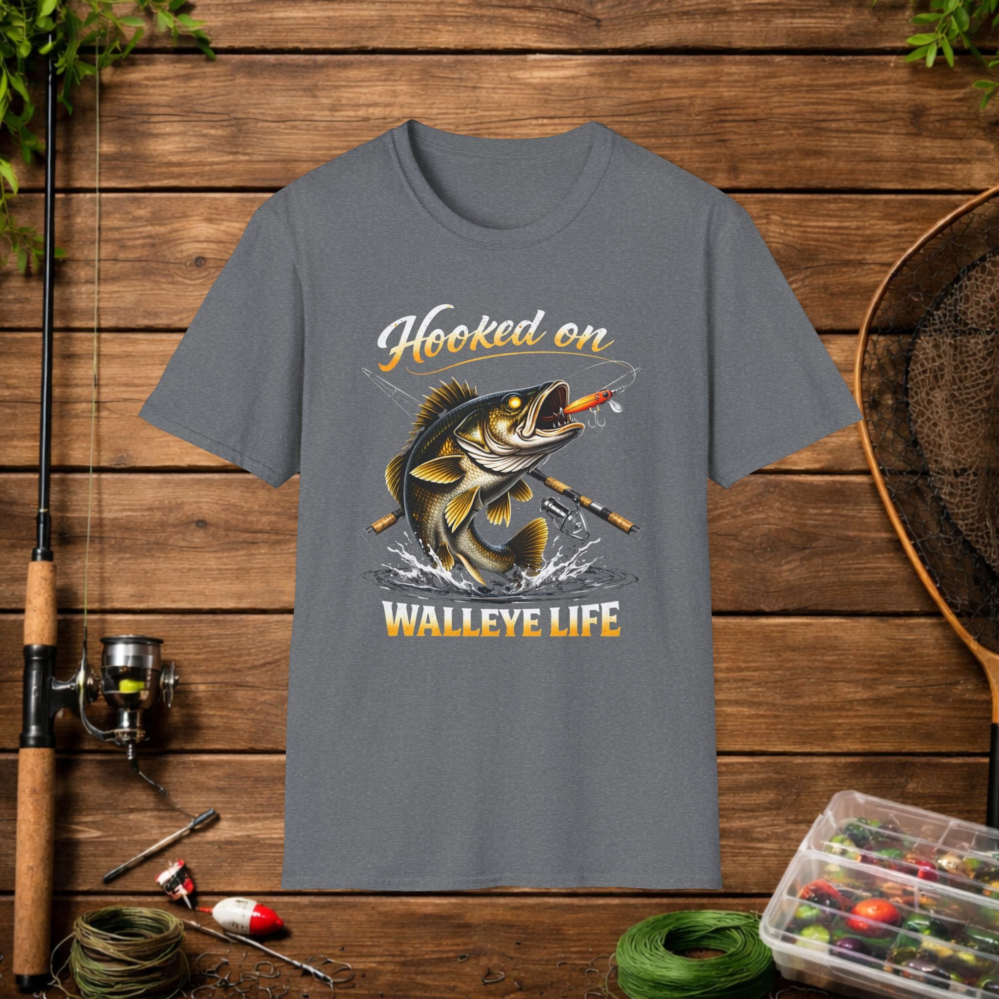 Hooked on Walleye Life Fishing Shirt – Walleye Angler Tee – Funny Walleye Fishing Apparel – Fisherman Gift