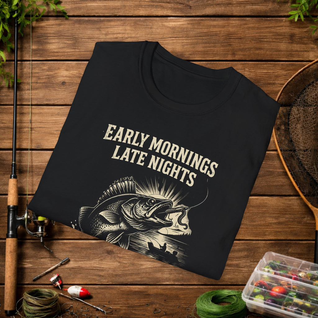 Walleye Life Fishing Shirt – Early Mornings Late Nights Tee – Vintage Walleye Angler Shirt – Fisherman Gift