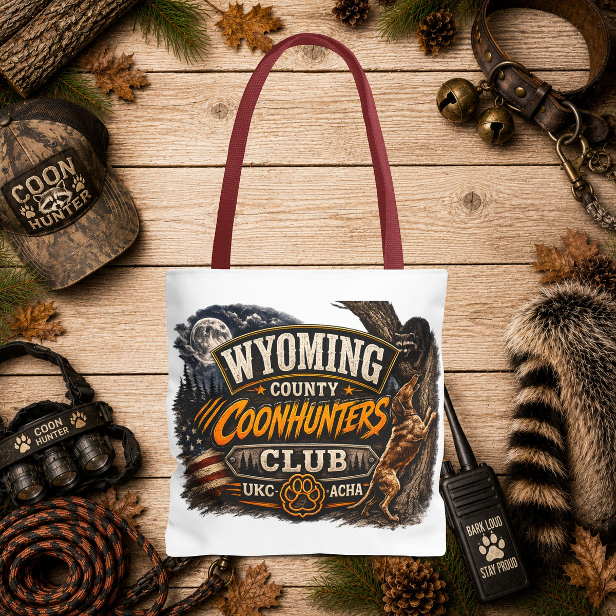 Coonhunters Club Wyoming Tote Bag — Vintage Hunting Patch Design