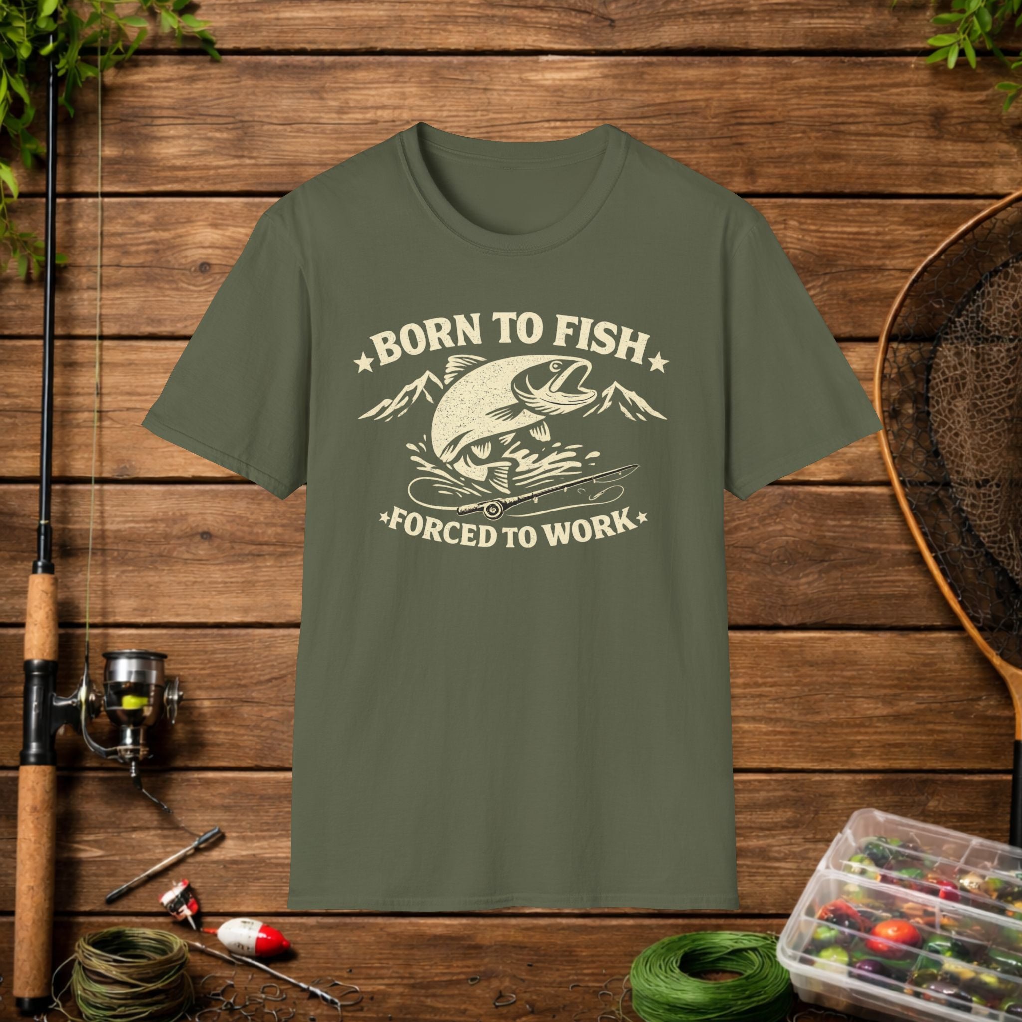Born to Fish Forced to Work Shirt – Funny Fishing T-Shirt – Vintage Trout Angler Tee – Fisherman Gift Idea