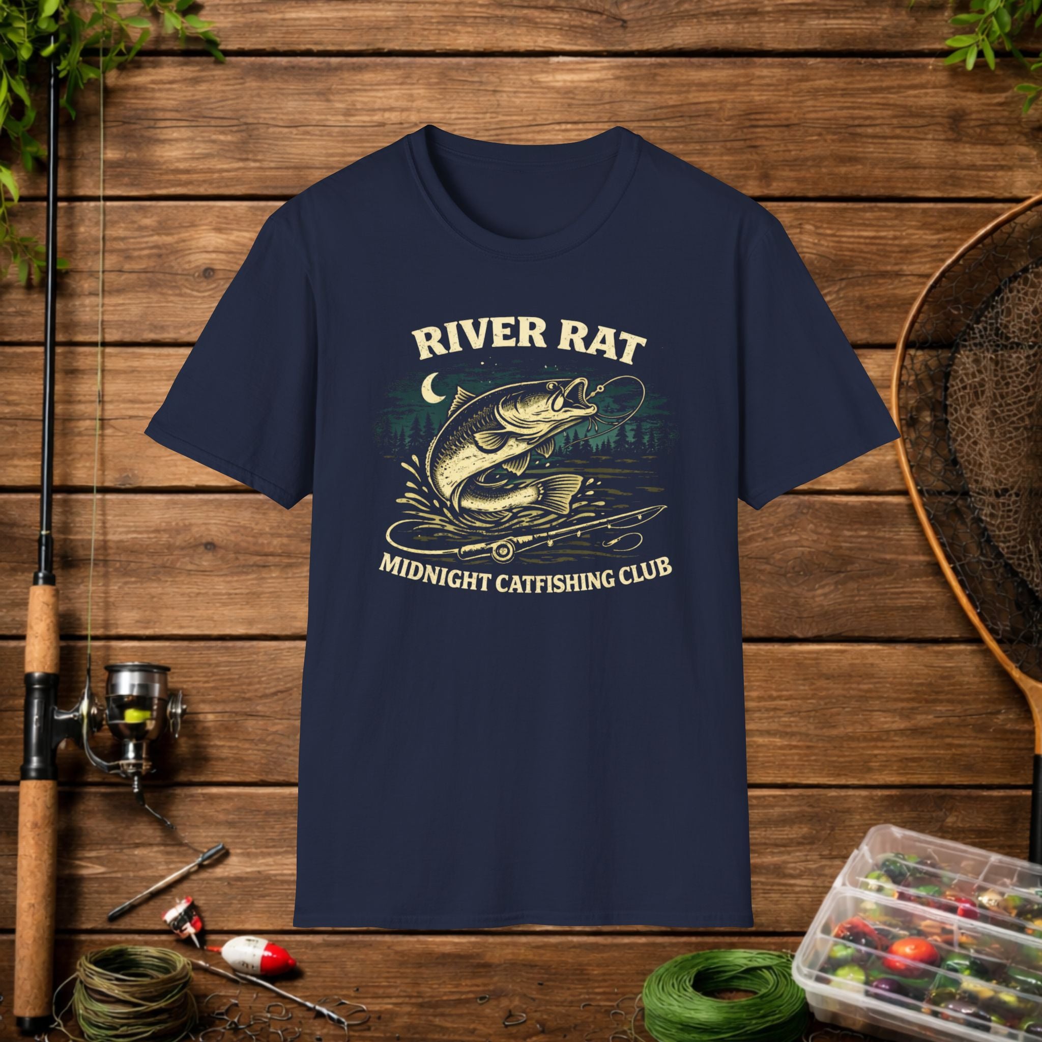 River Rat Catfishing Shirt – Midnight Catfishing Club Tee – Night Fishing T-Shirt – Catfish Angler Gift