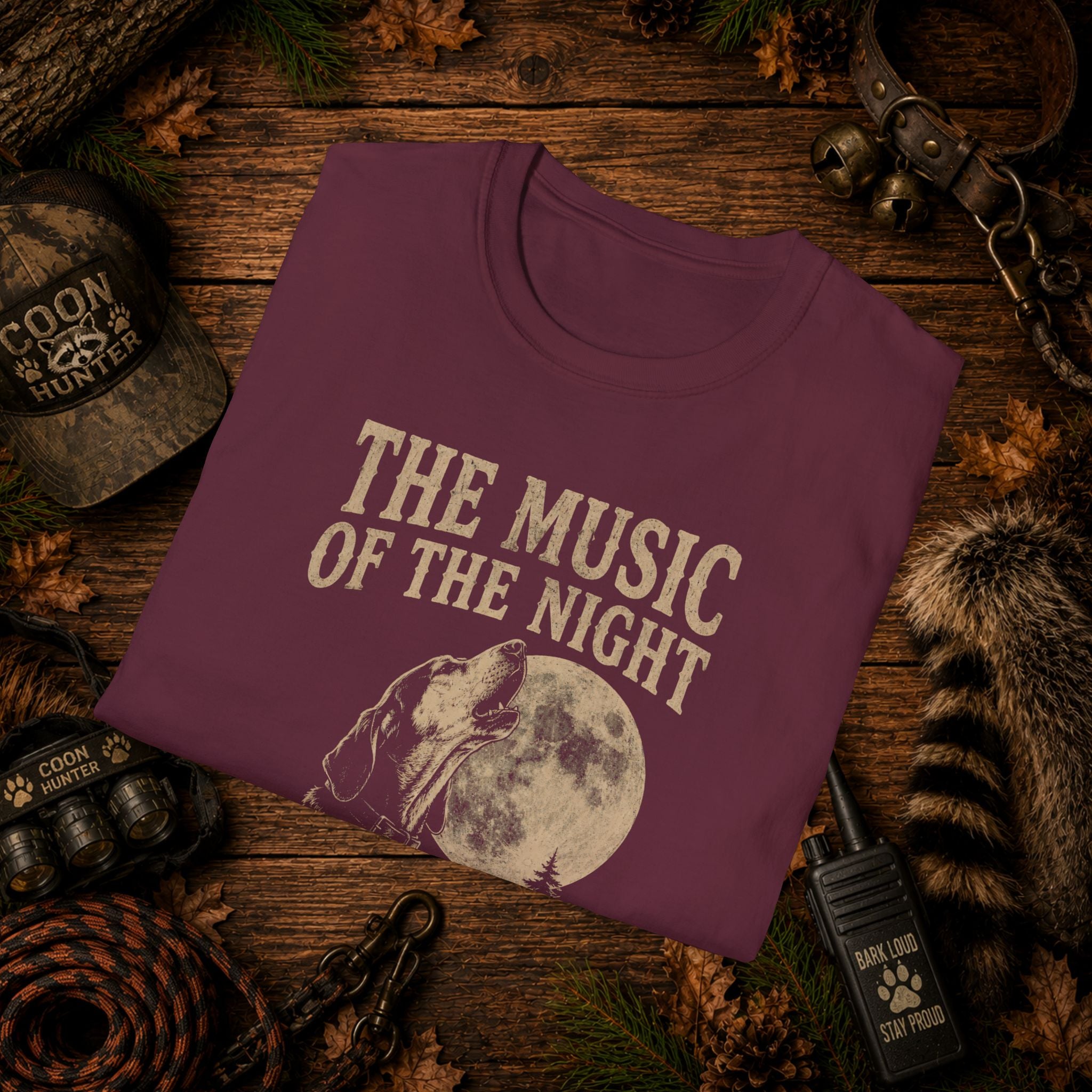 The Music of the Night T-Shirt | Vintage Coon Hound Moon Graphic Tee | Wild Wonderful Wear