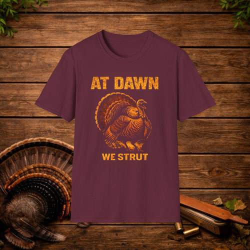 At Dawn We Strut Turkey Hunting Shirt – Vintage Gobbler Tee – Spring Turkey Season Hunting Apparel – Hunter Gift