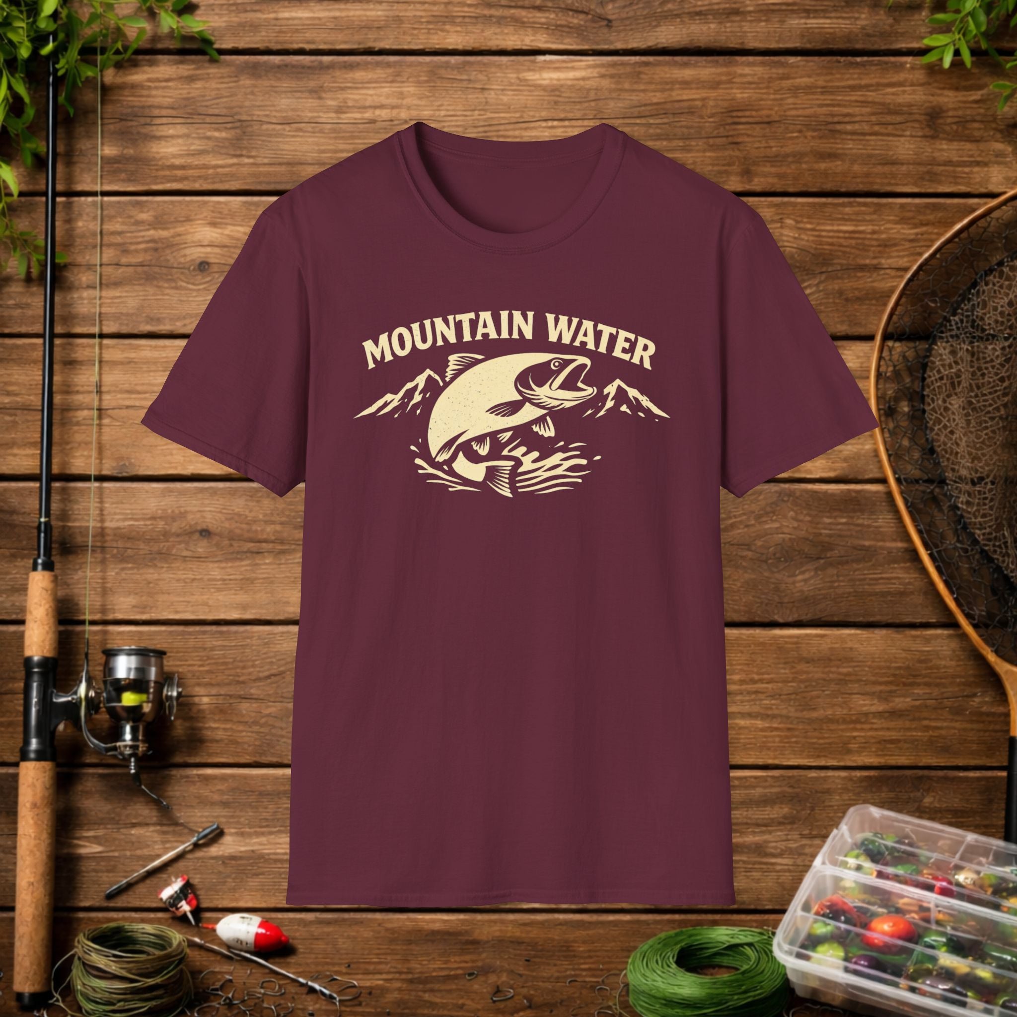 Mountain Water Fishing Shirt – Vintage Trout Angler Tee – Outdoor Fisherman Gift – Lake & River Fishing Graphic T-Shirt