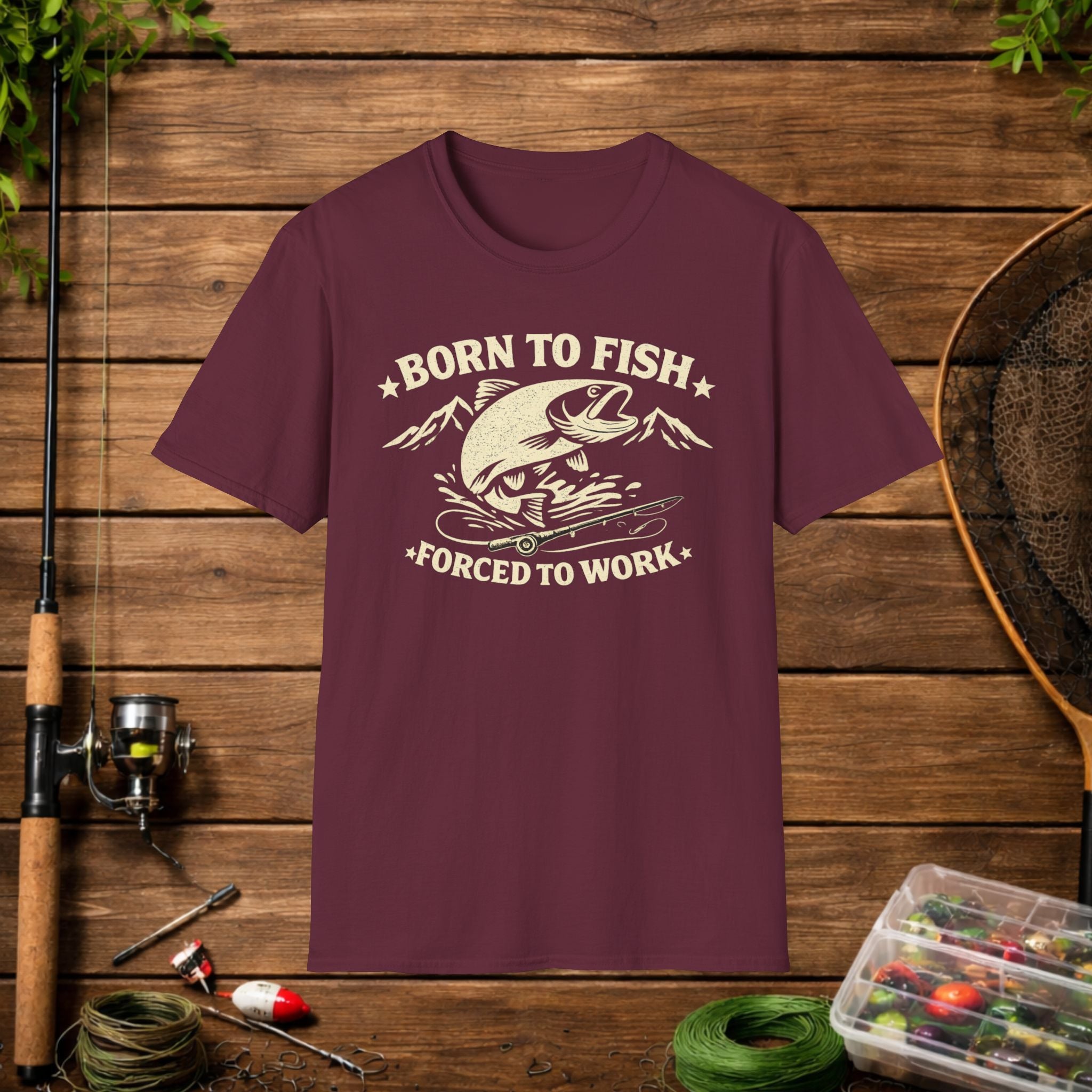 Born to Fish Forced to Work Shirt – Funny Fishing T-Shirt – Vintage Trout Angler Tee – Fisherman Gift Idea