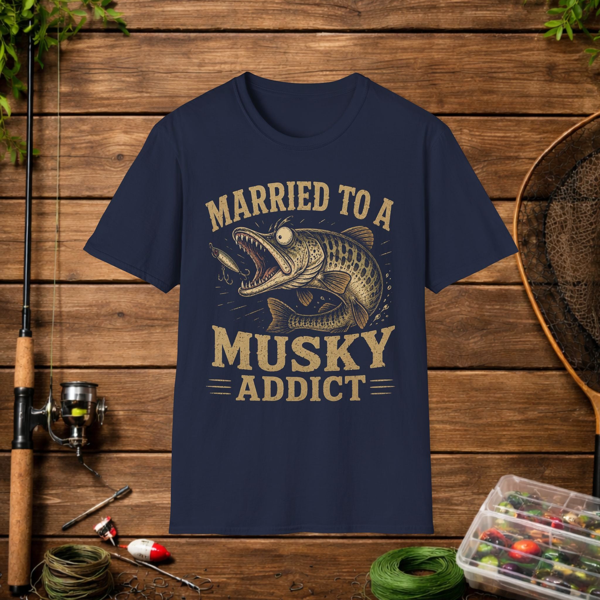 Married to a Musky Addict T-Shirt — Funny Fishing Gift for Muskie Lovers