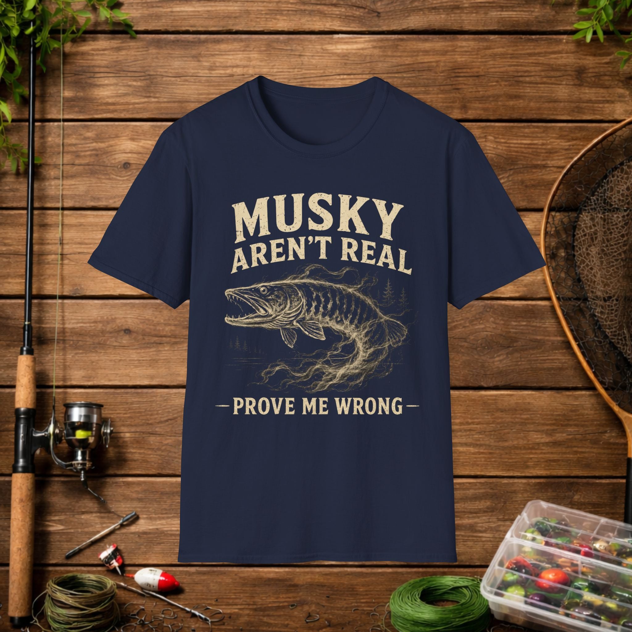 Musky Aren't Real T‑Shirt – Funny Muskie Fishing Shirt, 'Prove Me Wrong' Angler Tee