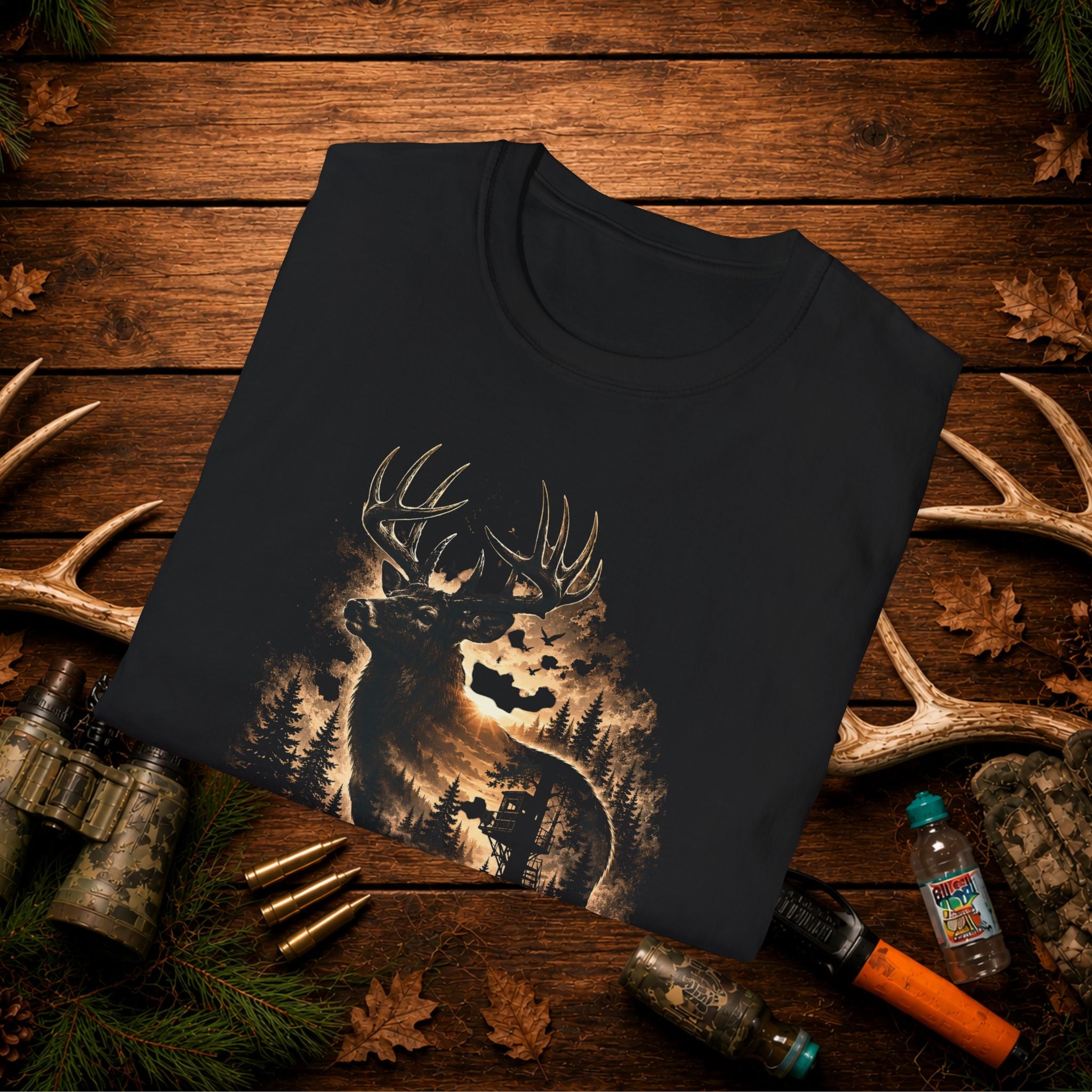 Ghosts of the Woods Deer Graphic T-Shirt — Moonlit Stag Forest Hunting Tee