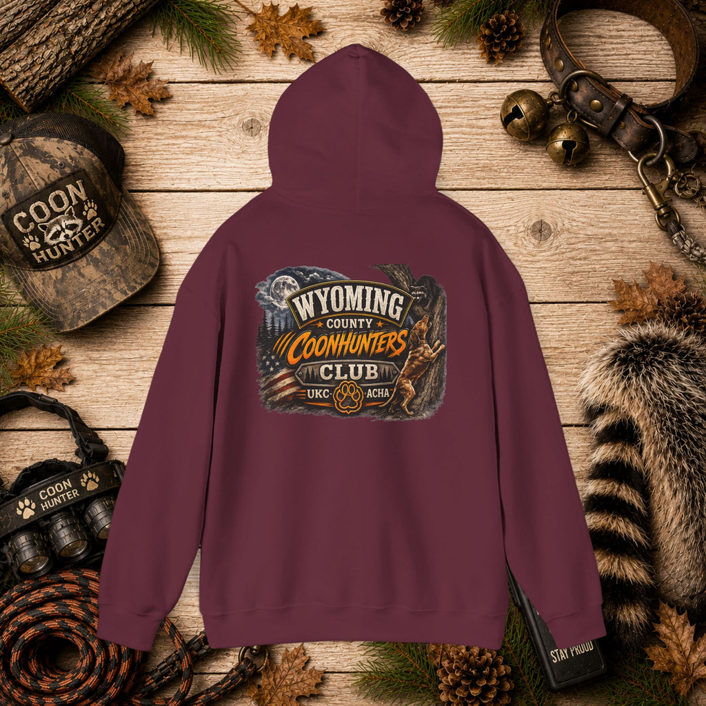 Wyoming Coonhunters Club Hoodie – Dual print badge front/banner back