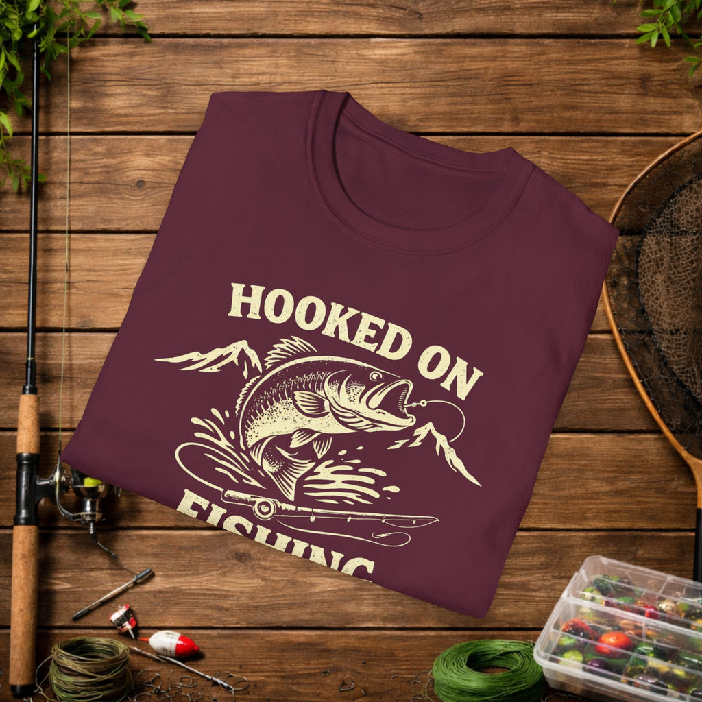 Hooked on Fishing Shirt – Bass Fishing T-Shirt – Funny Angler Tee – Largemouth Bass Fisherman Gift – Lake Fishing Shirt