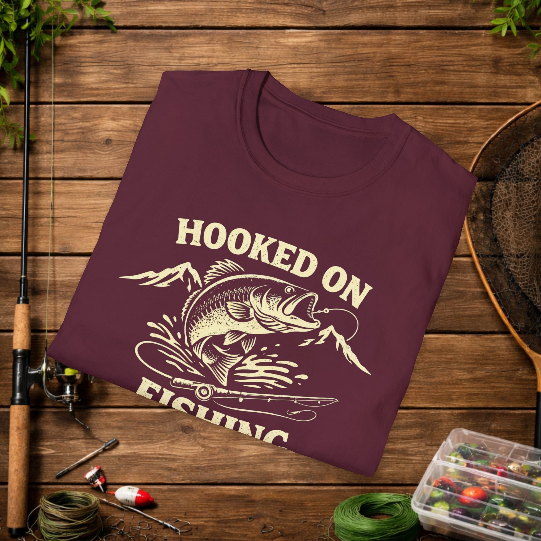 Hooked on Fishing Shirt – Bass Fishing T-Shirt – Funny Angler Tee – Largemouth Bass Fisherman Gift – Lake Fishing Shirt