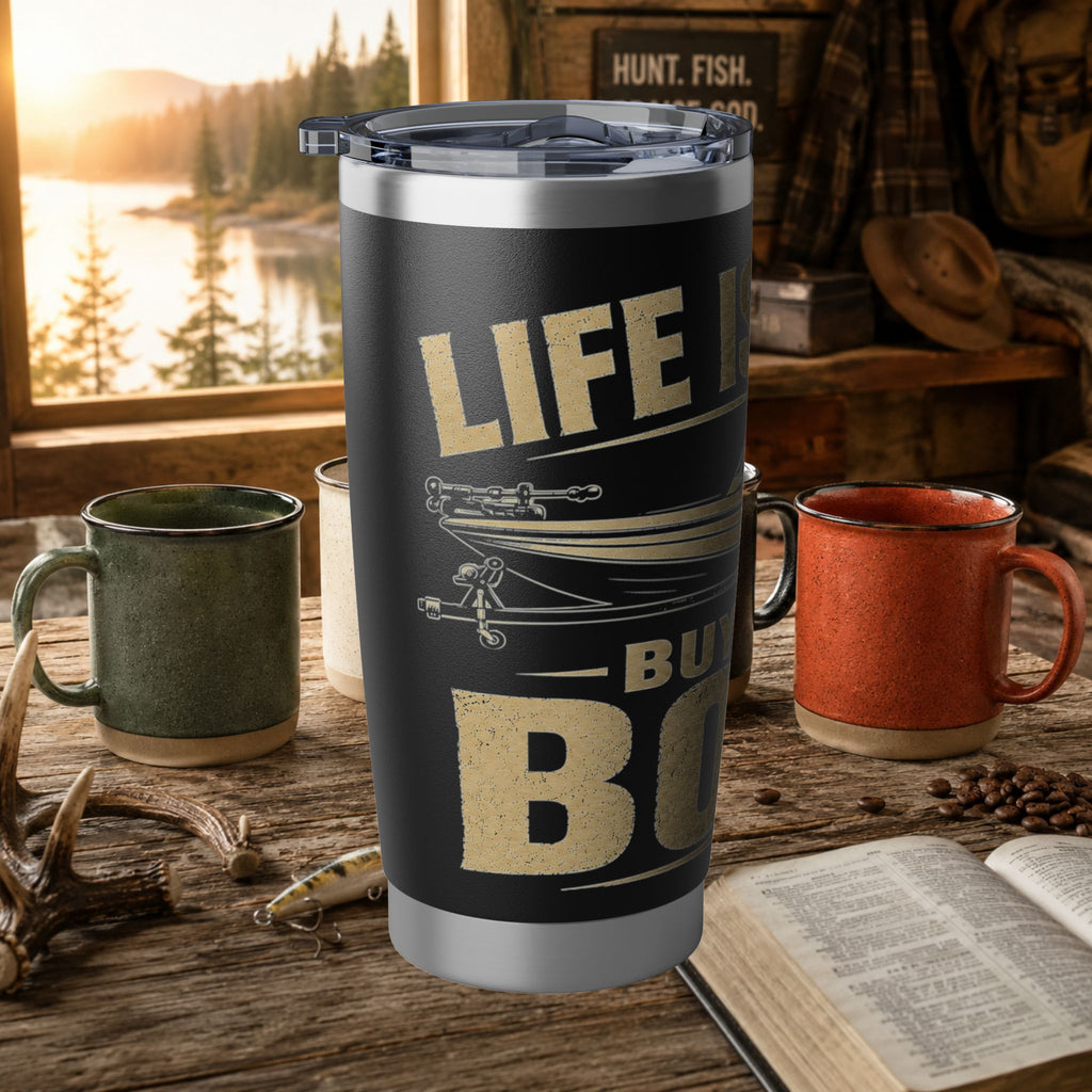 Fishing Quote 20oz Tumbler - "Life is Short, Buy the Boat" Insulated Travel Mug