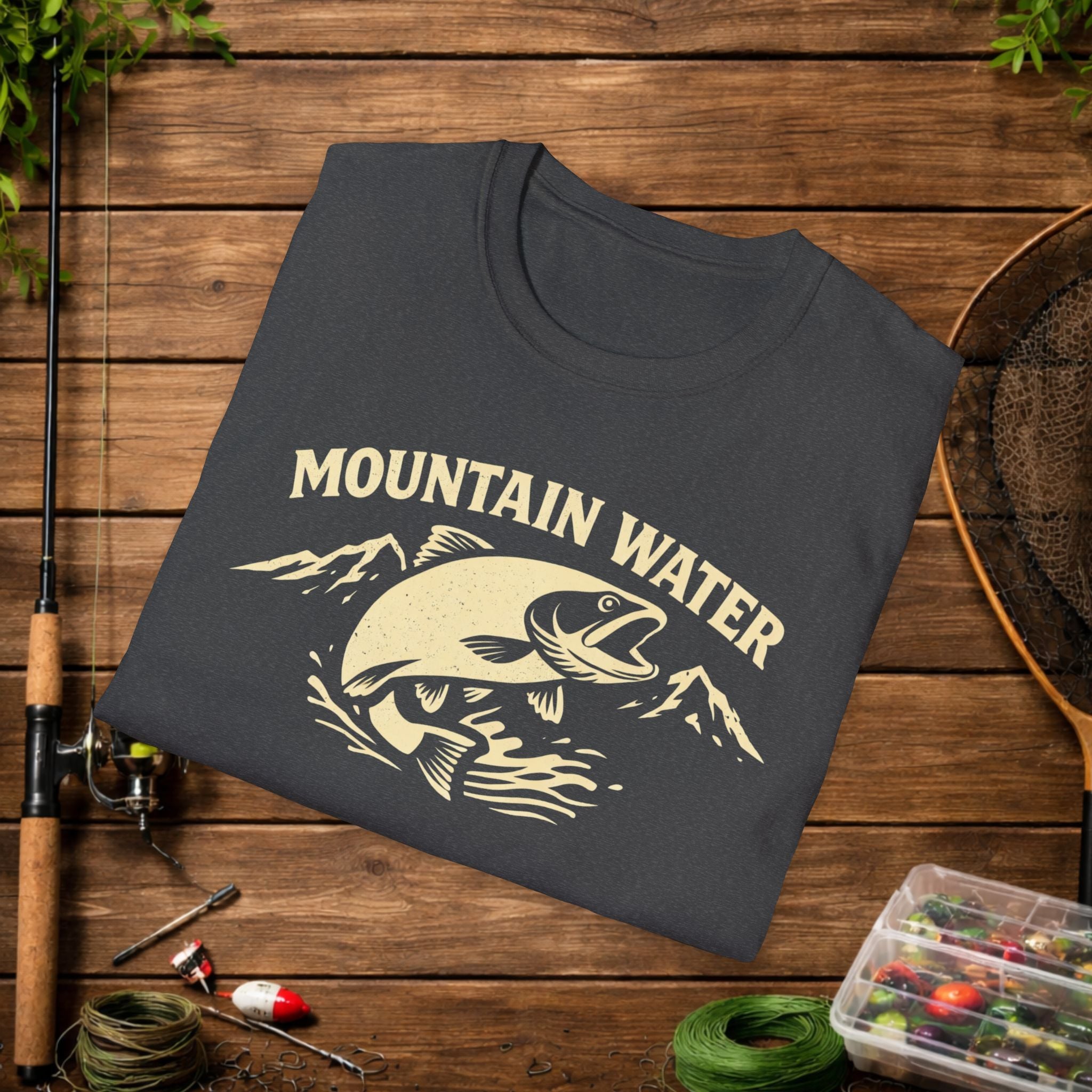 Mountain Water Fishing Shirt – Vintage Trout Angler Tee – Outdoor Fisherman Gift – Lake & River Fishing Graphic T-Shirt
