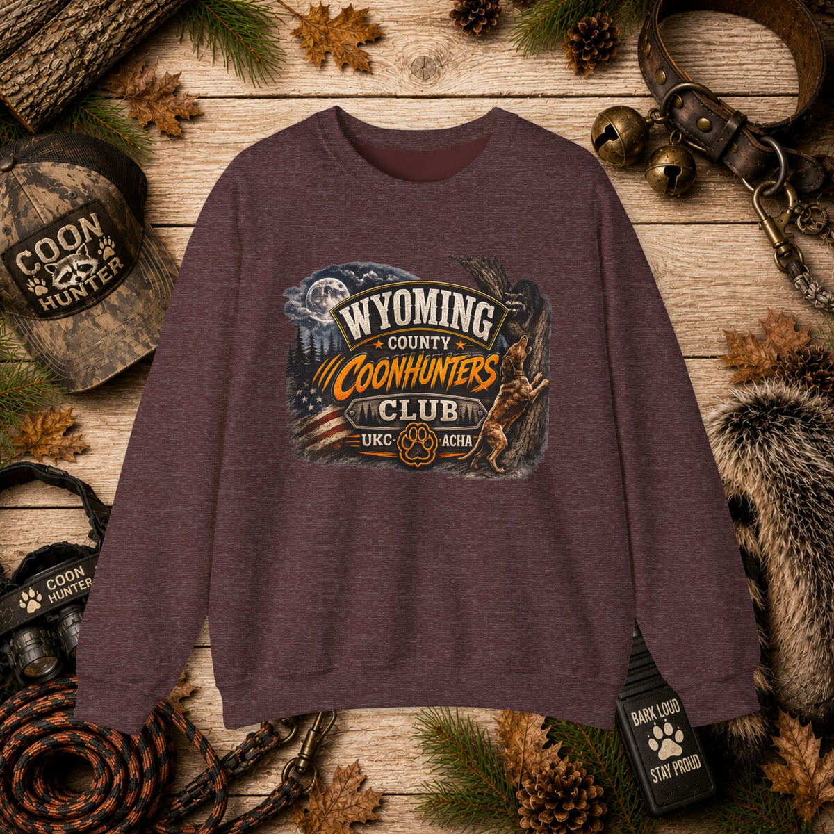 Wyoming County Coonhunters Club Sweatshirt Daul print Banner front/Badge back