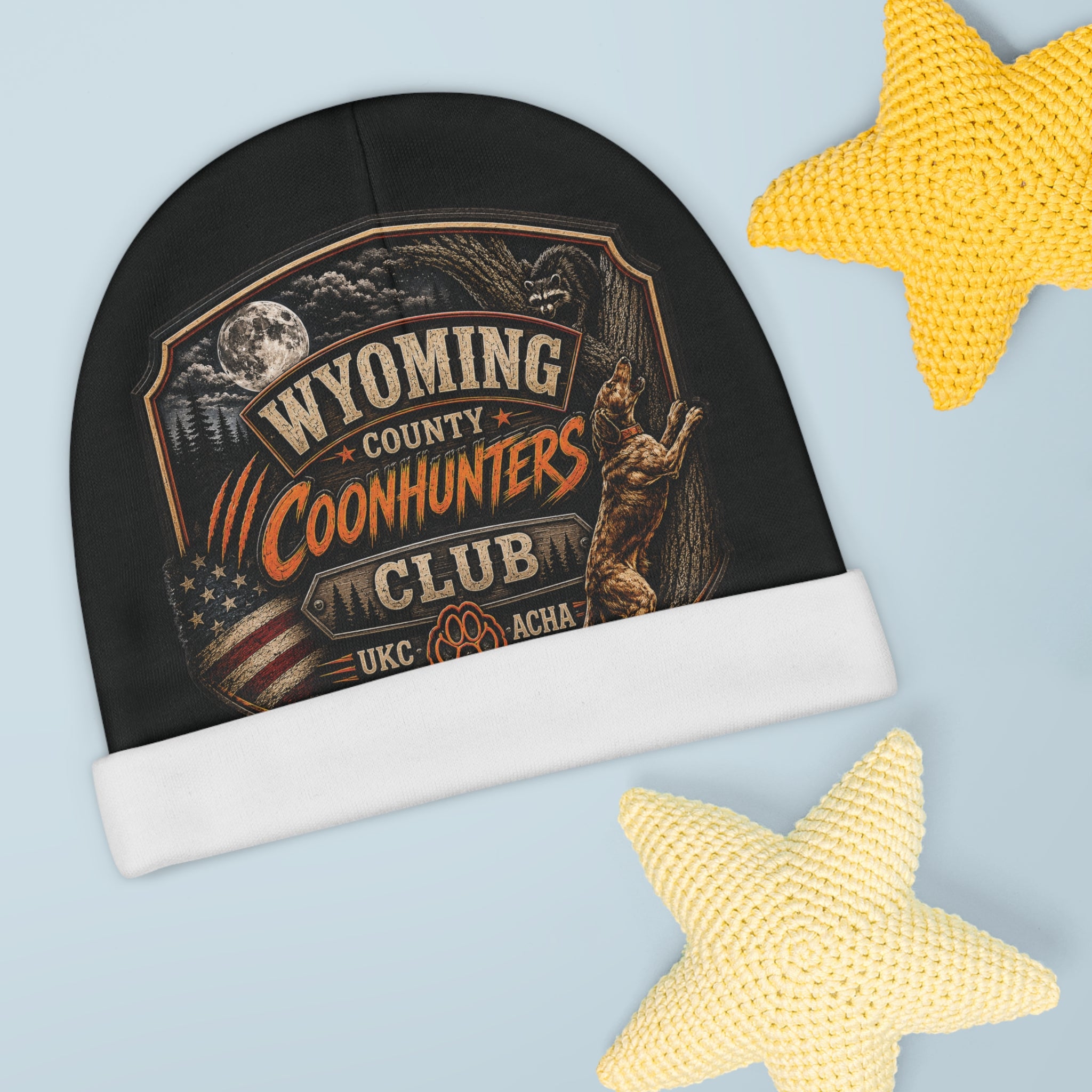 Infant Beanie — Wyoming Coonhunters Club Patch Baby Hat