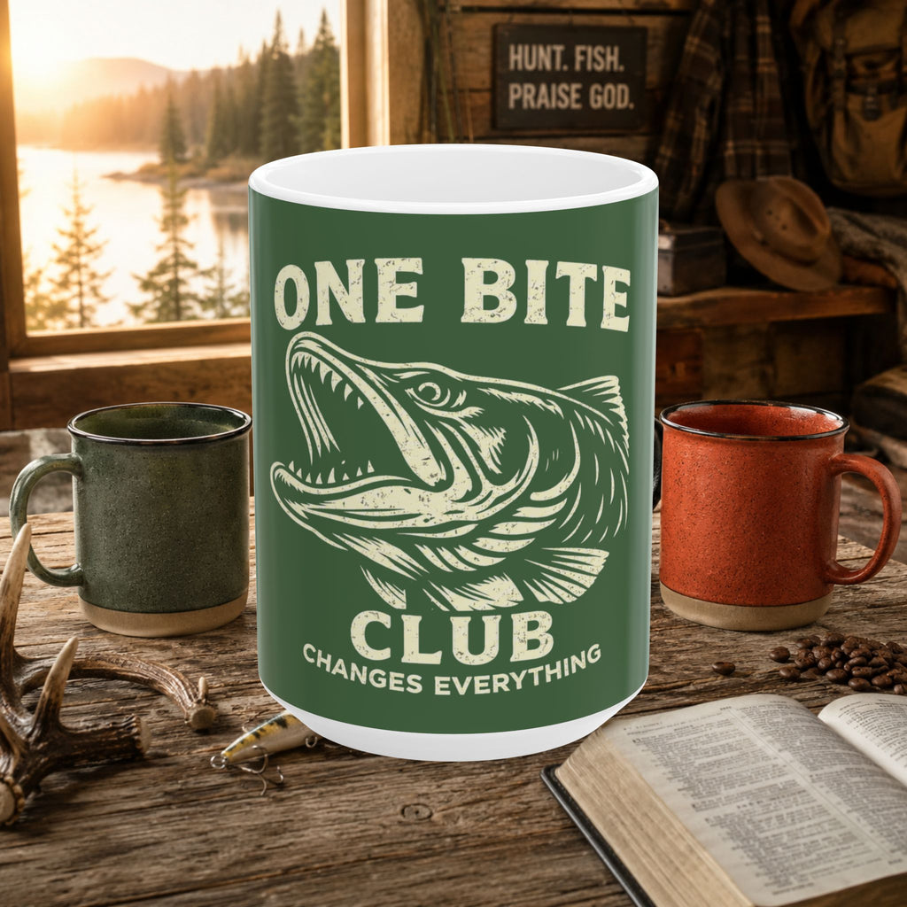 One Bite Club Fishing Mug — One Bite Club Changes Everything Ceramic Coffee Cup