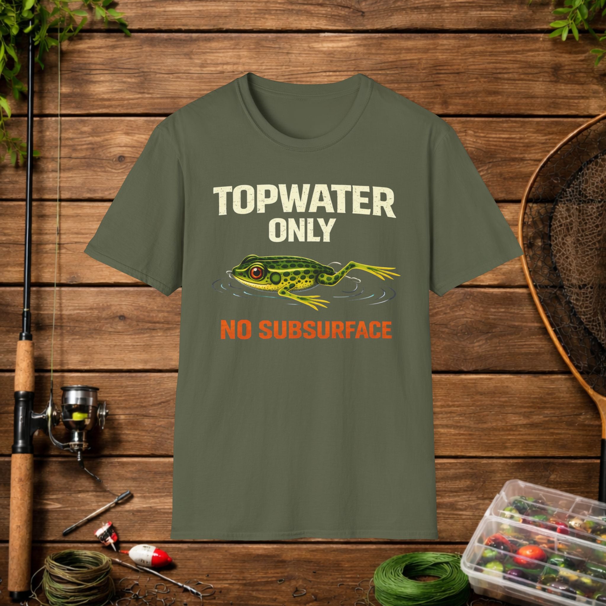 Topwater Only Shirt – No Subsurface Fishing Tee – Frog Lure Bass Fishing Shirt – Topwater Angler Shirt