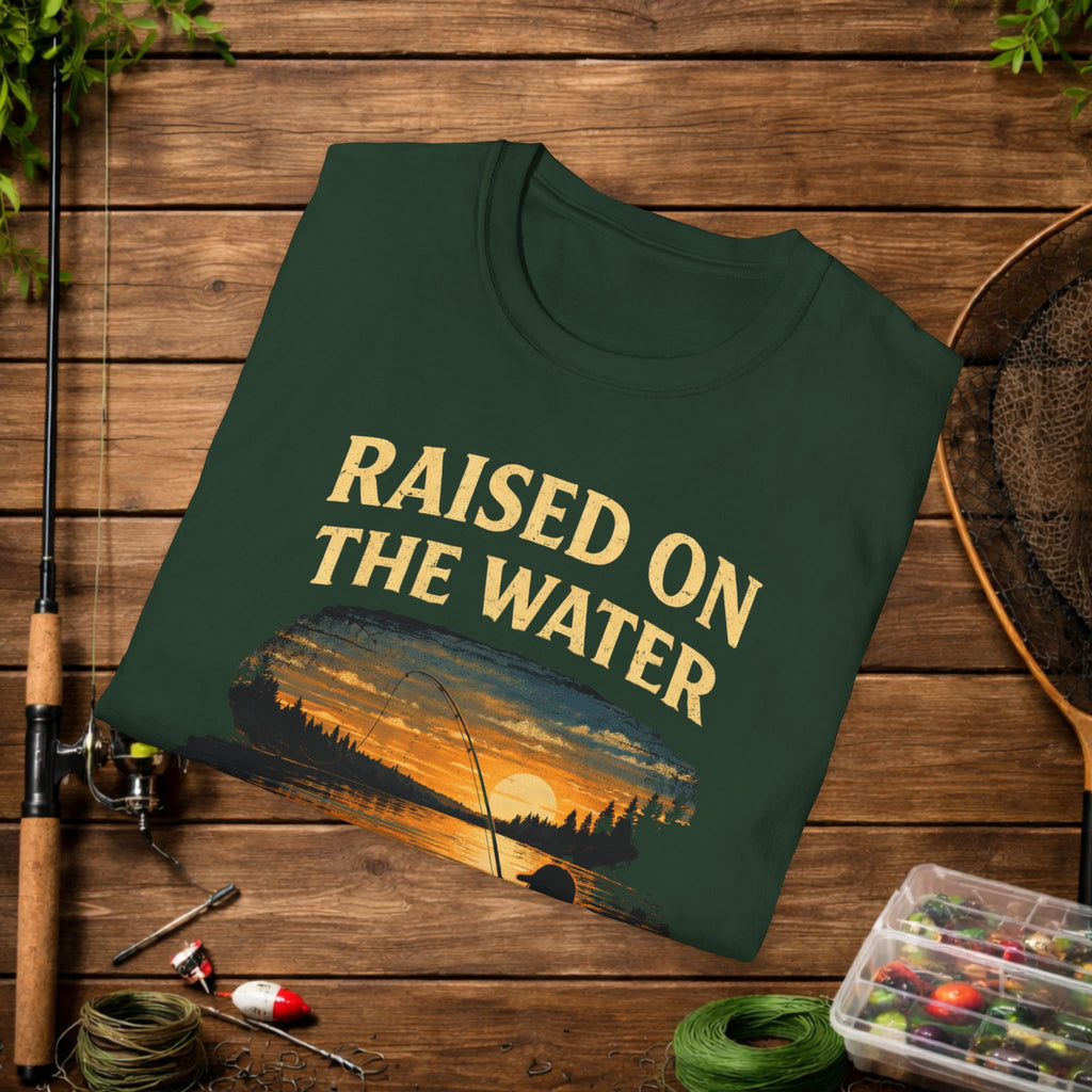 Raised On The Water Shirt – Fishing Dad Tee – Sunset Lake Fishing Shirt – Father Son Fishing Gift – Outdoor Lifestyle Apparel