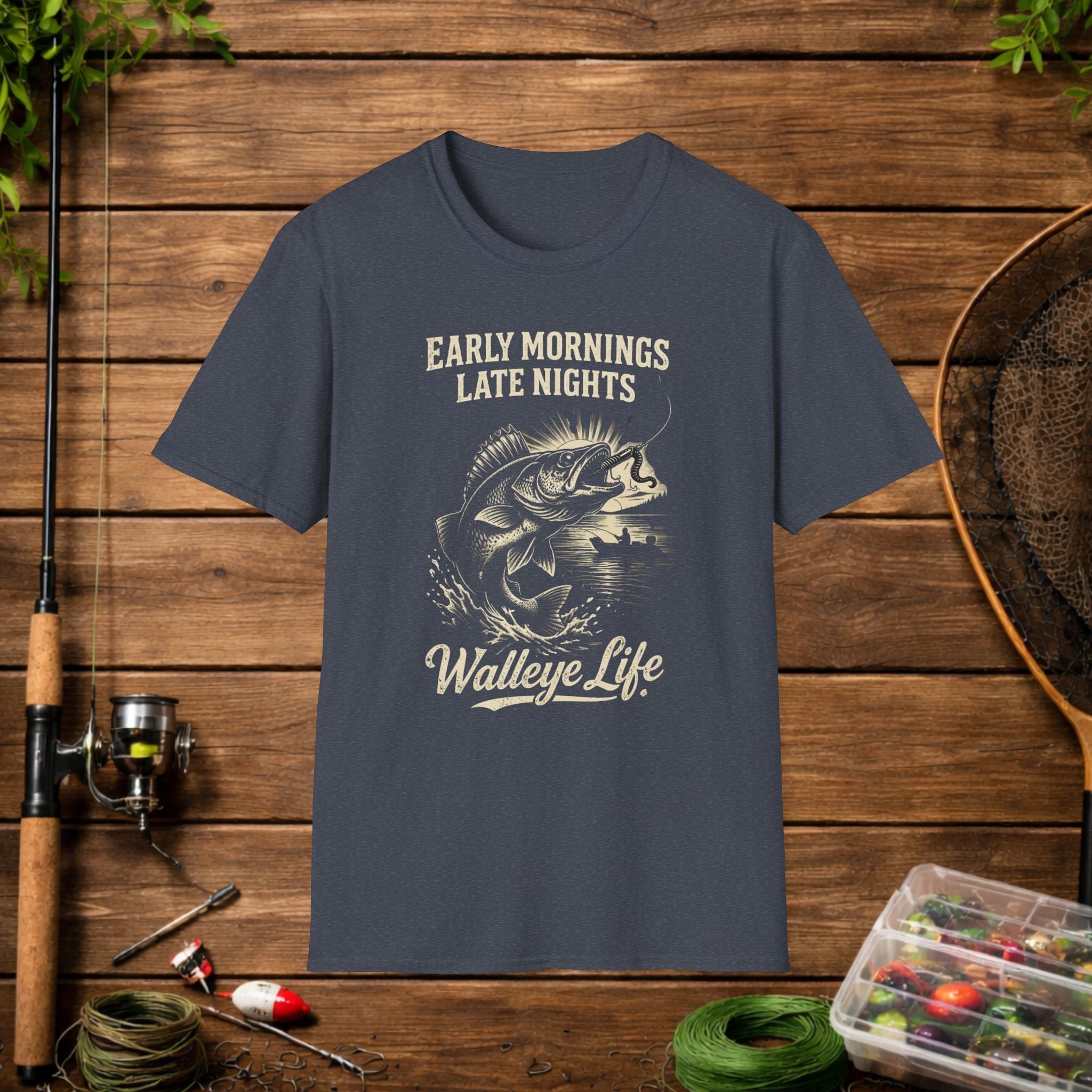 Walleye Life Fishing Shirt – Early Mornings Late Nights Tee – Vintage Walleye Angler Shirt – Fisherman Gift