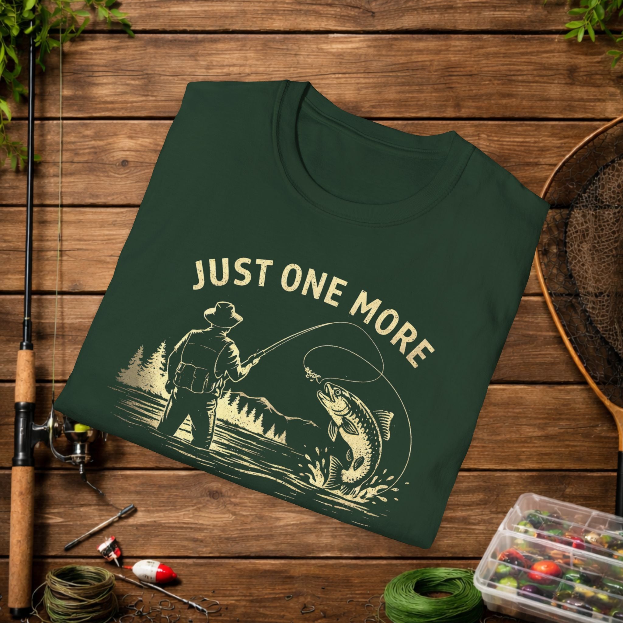 Fishing T-Shirt — "Just One More Cast" Vintage Angler Tee