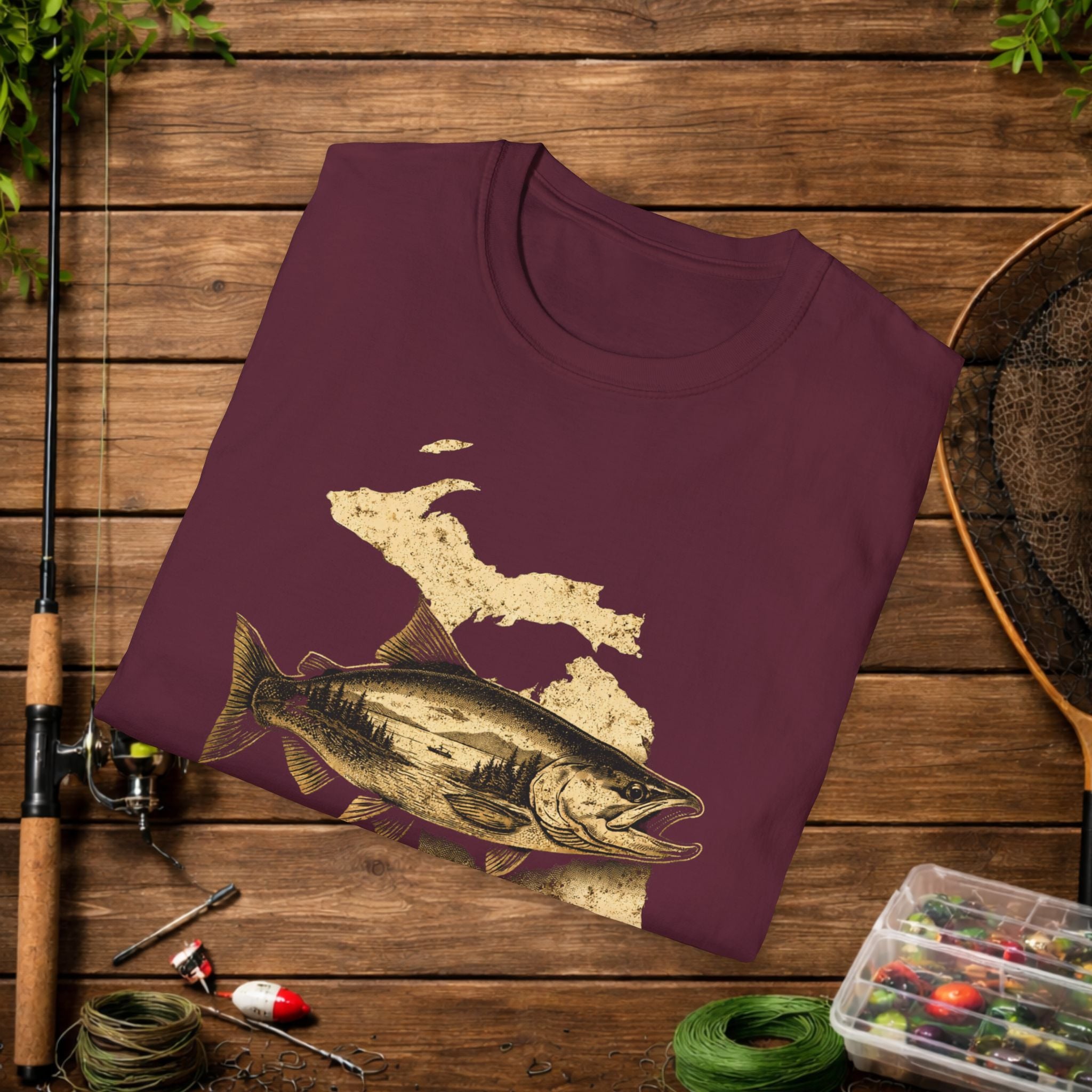 Michigan Salmon Fishing Shirt – Vintage Michigan Angler Tee – Great Lakes Salmon Fishing Apparel – Fisherman Gift
