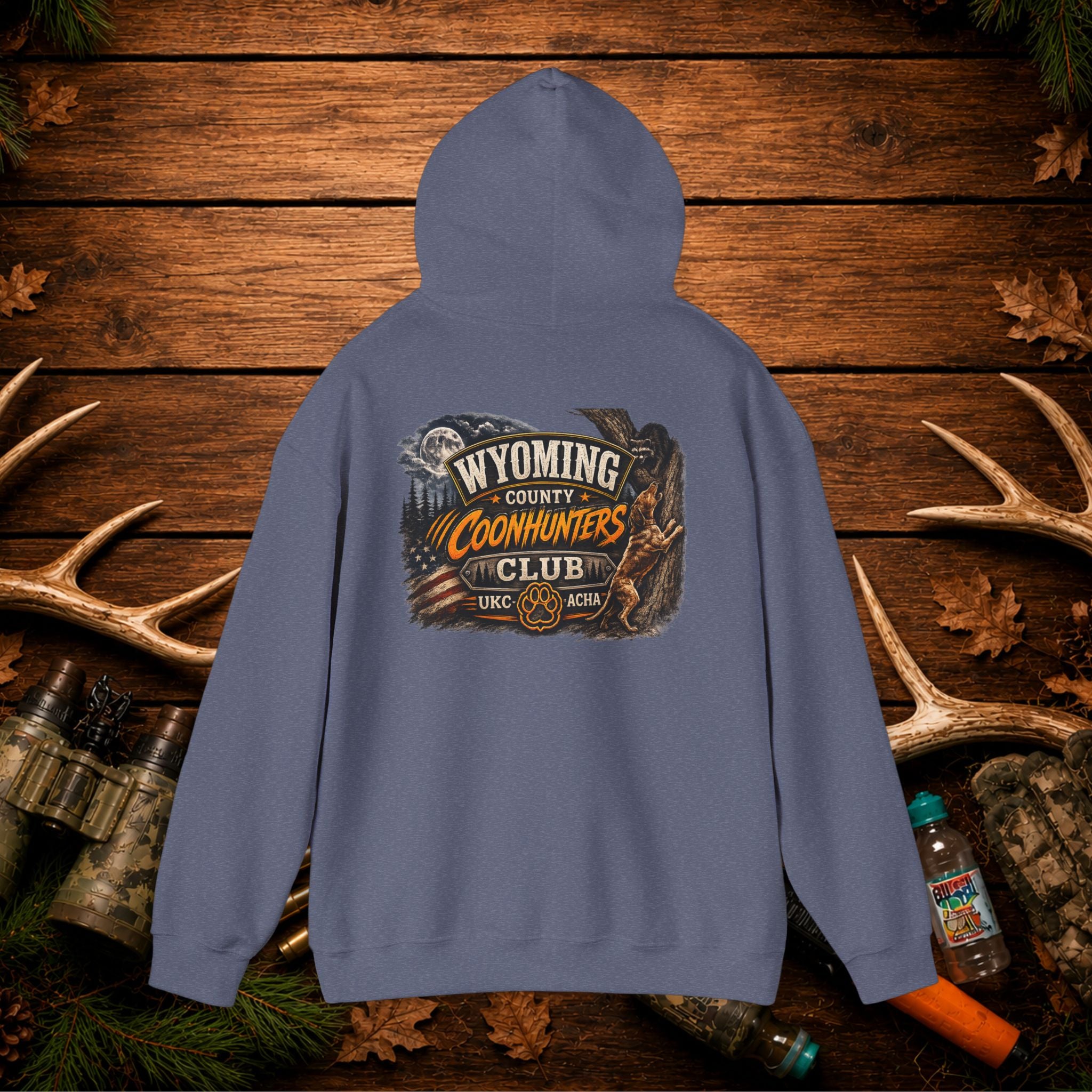 Coonhunters Club Hoodie — Wyoming County Retro Hunting Graphic