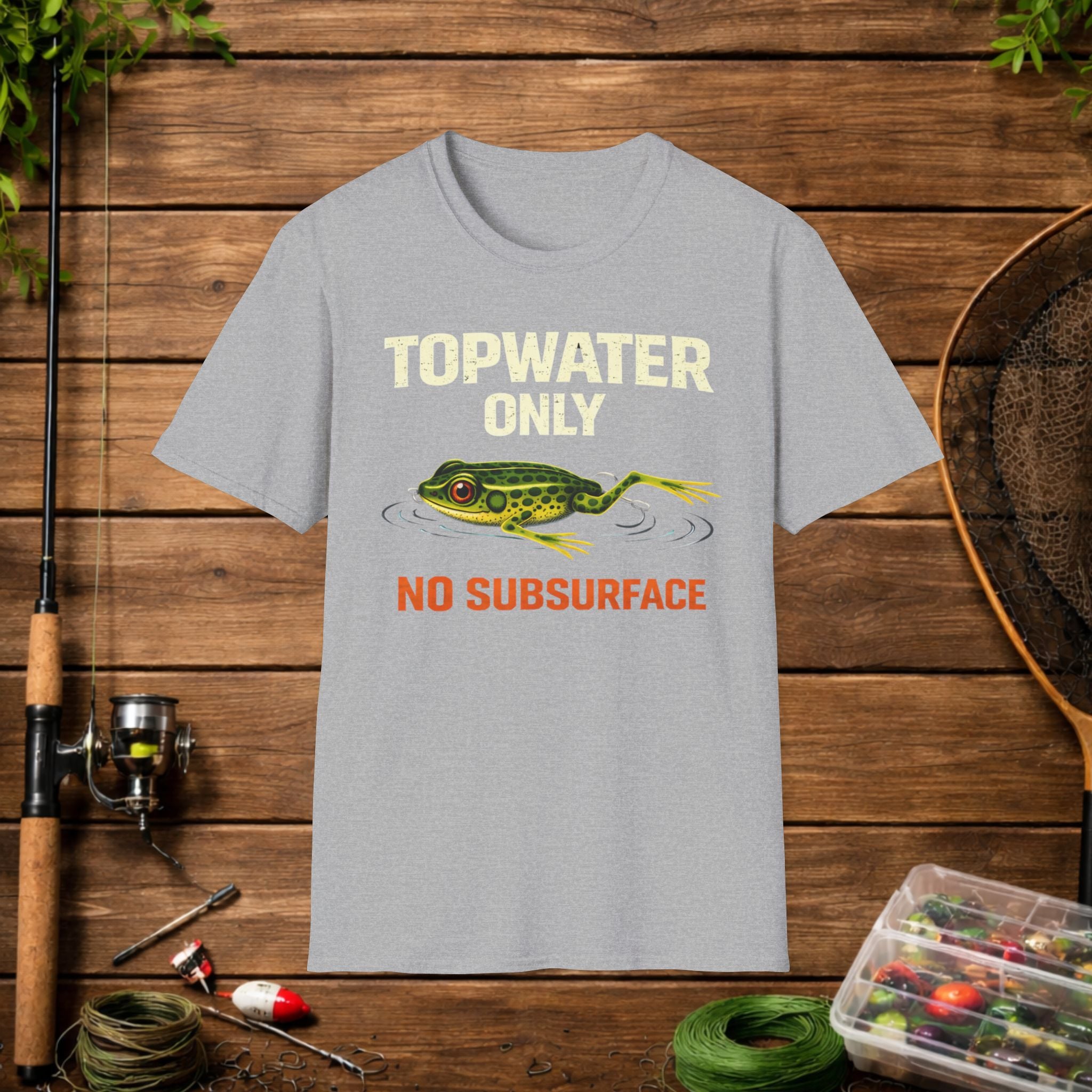 Topwater Only Shirt – No Subsurface Fishing Tee – Frog Lure Bass Fishing Shirt – Topwater Angler Shirt