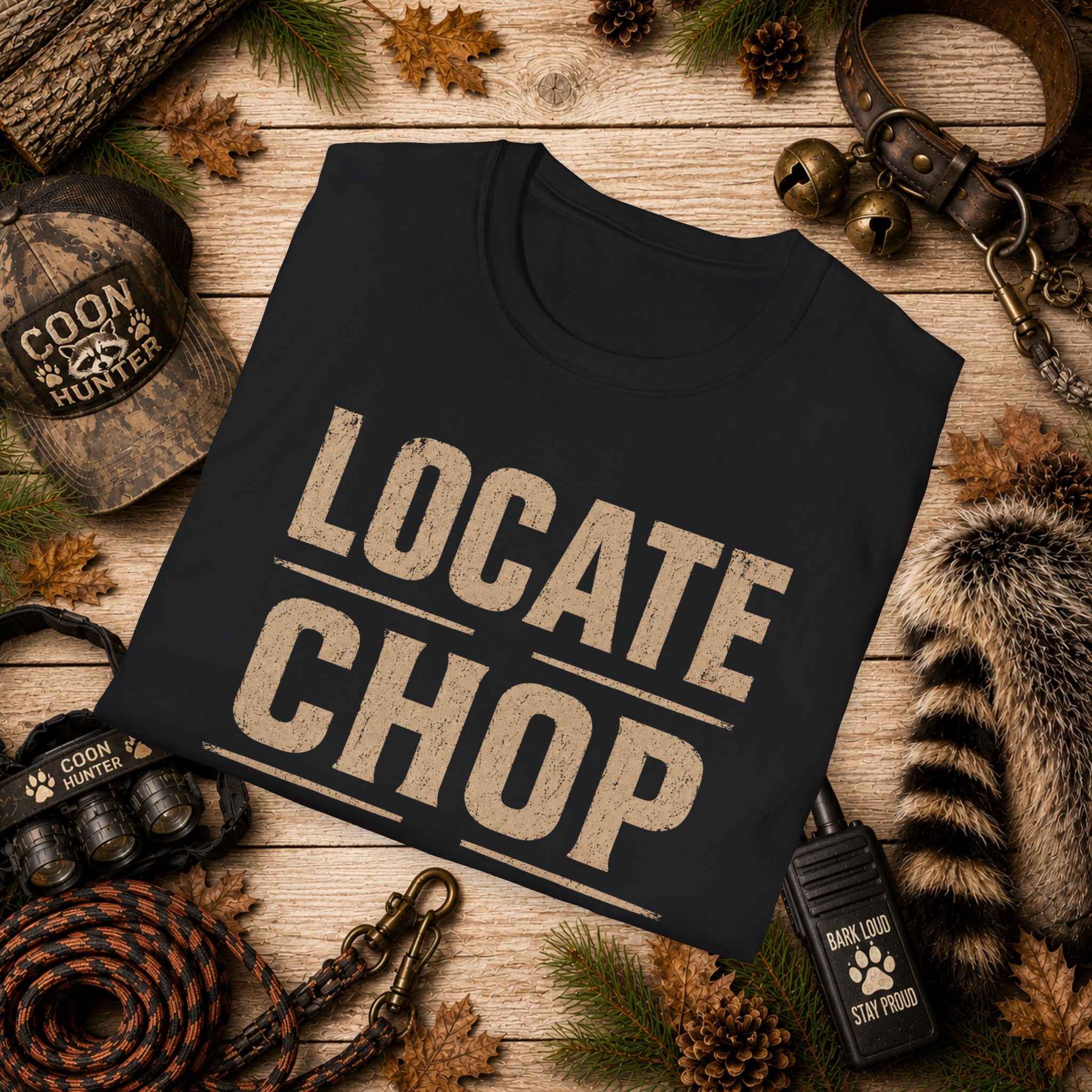 Locate Chop Tree Coon Hunting T-Shirt | Vintage Houndsman Graphic Tee | Wild Wonderful Wear