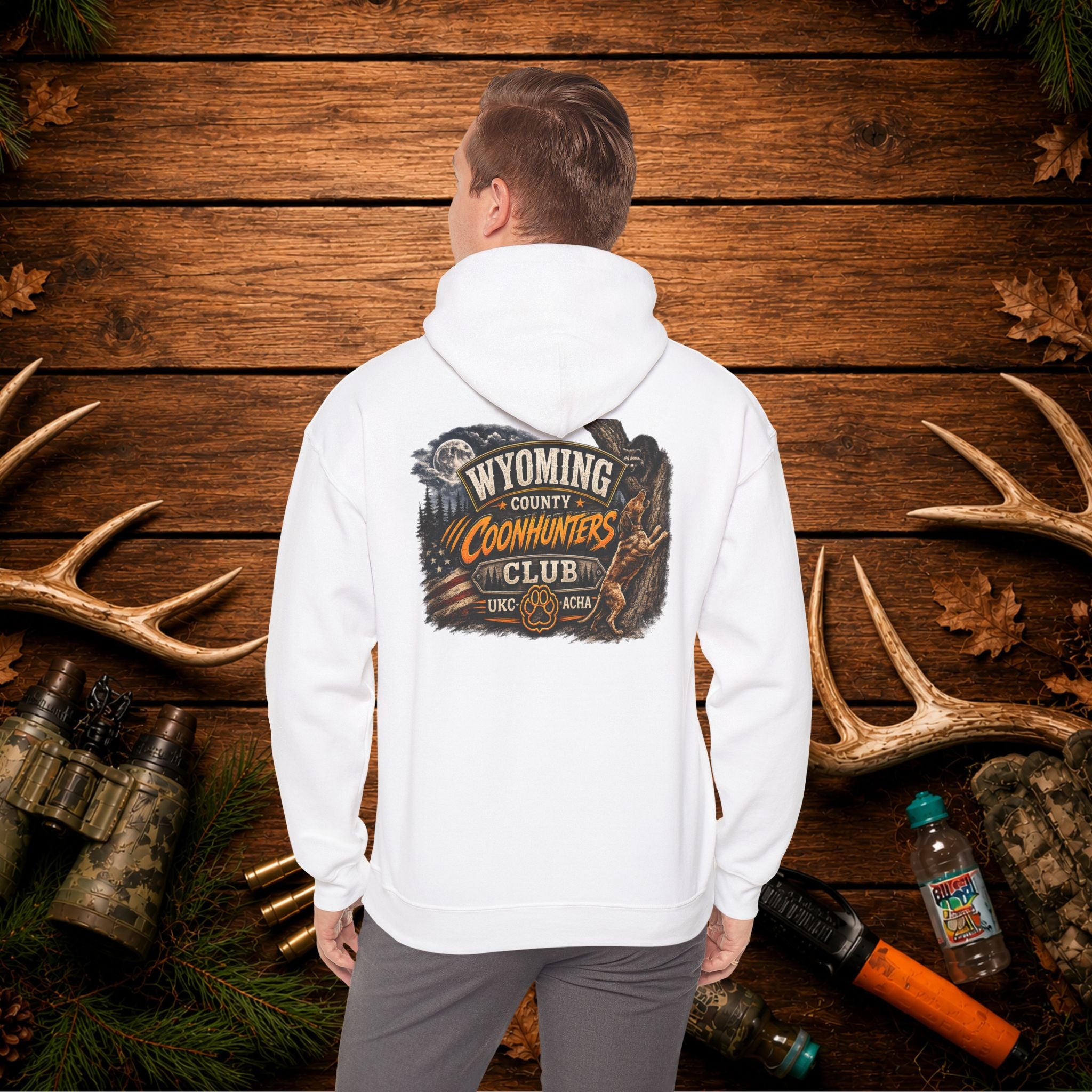 Coonhunters Club Hoodie — Wyoming County Retro Hunting Graphic