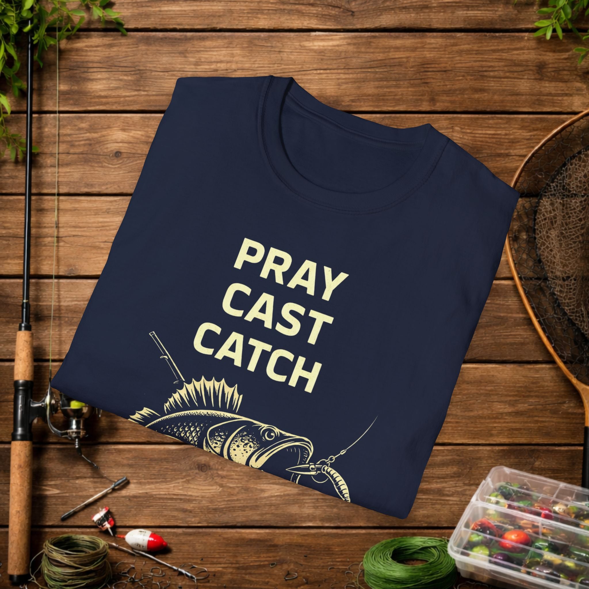 Pray Cast Catch Fishing T-Shirt – Bass Angler Graphic Tee