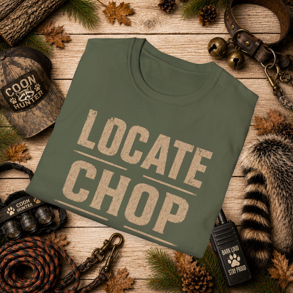 Locate Chop Tree Coon Hunting T-Shirt | Vintage Houndsman Graphic Tee | Wild Wonderful Wear